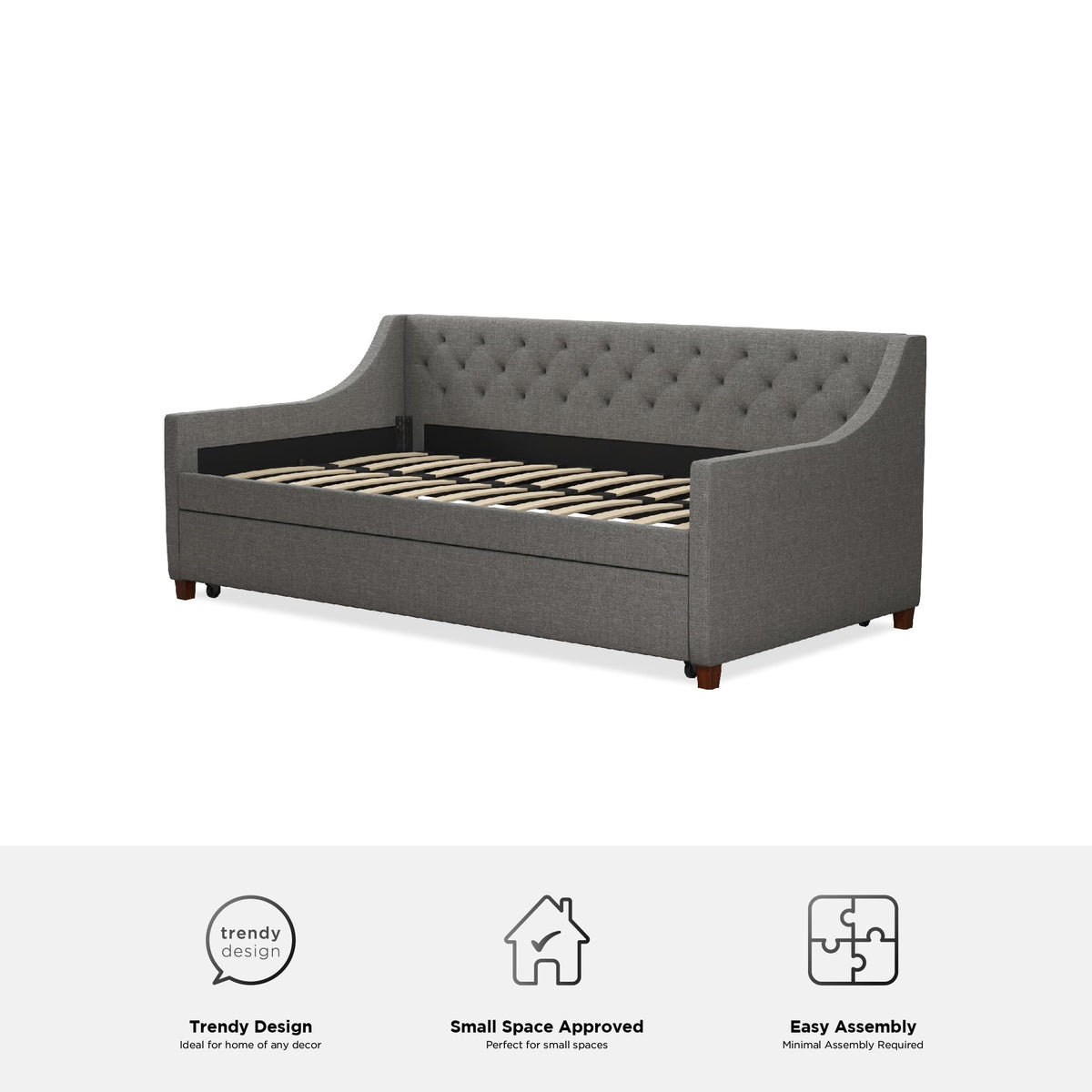 Grey Linen Twin over Twin Upholstered Daybed and Trundle Y887885