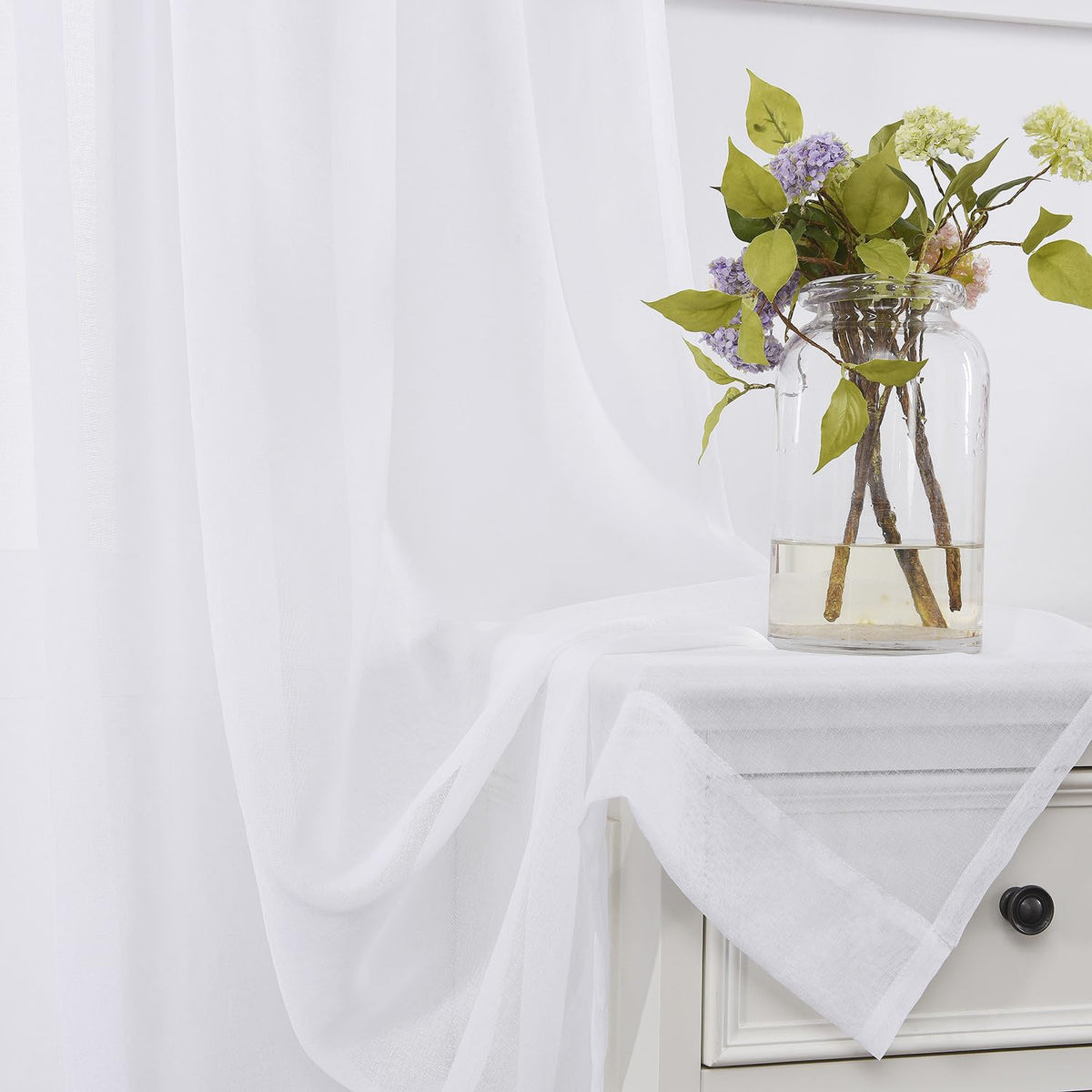 White 95 Inches Long Rod Pocket Sheer Curtains Set of 2 C5529