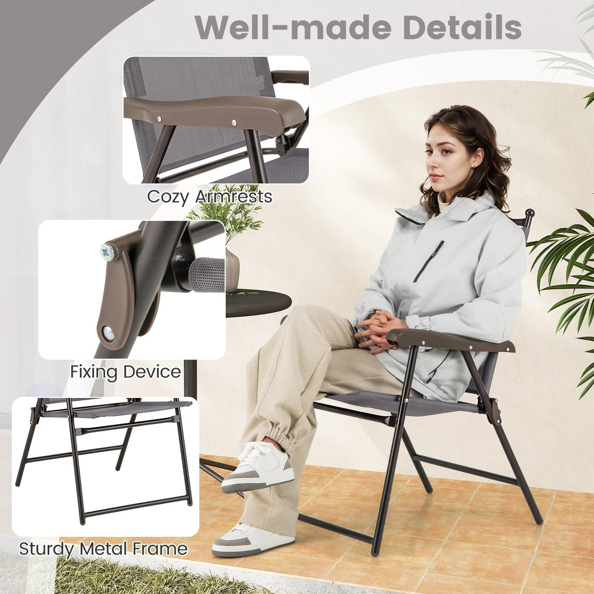 Set of 2 Grey Patio Folding Chairs L10869