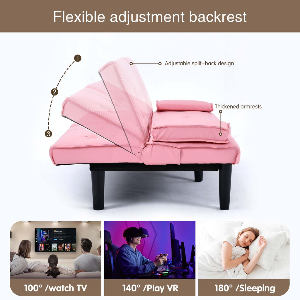 67" Convertible Futon Sofa Bed with 2 Cup Holders Y95258