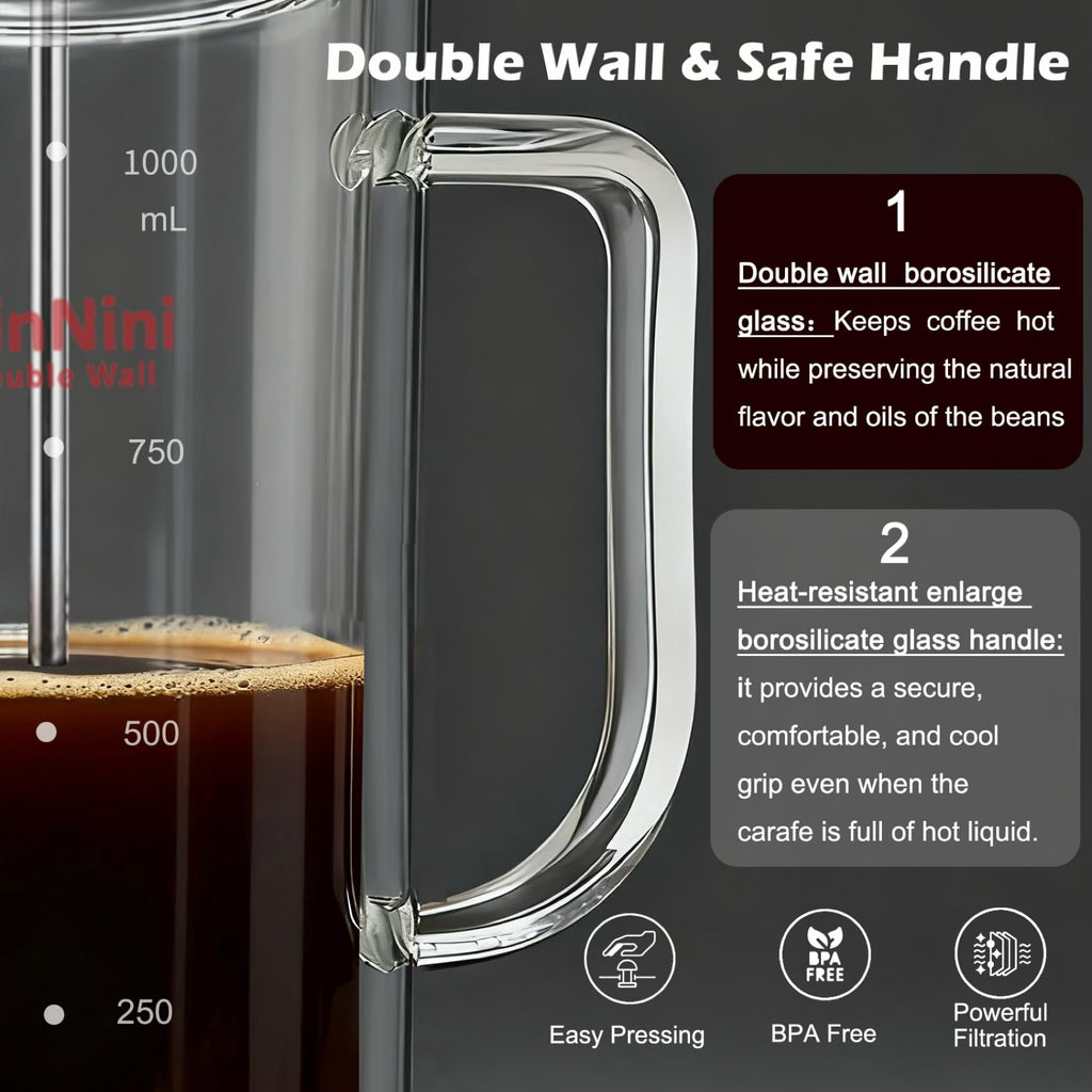 34oz Double-Wall Glass French Press T4012