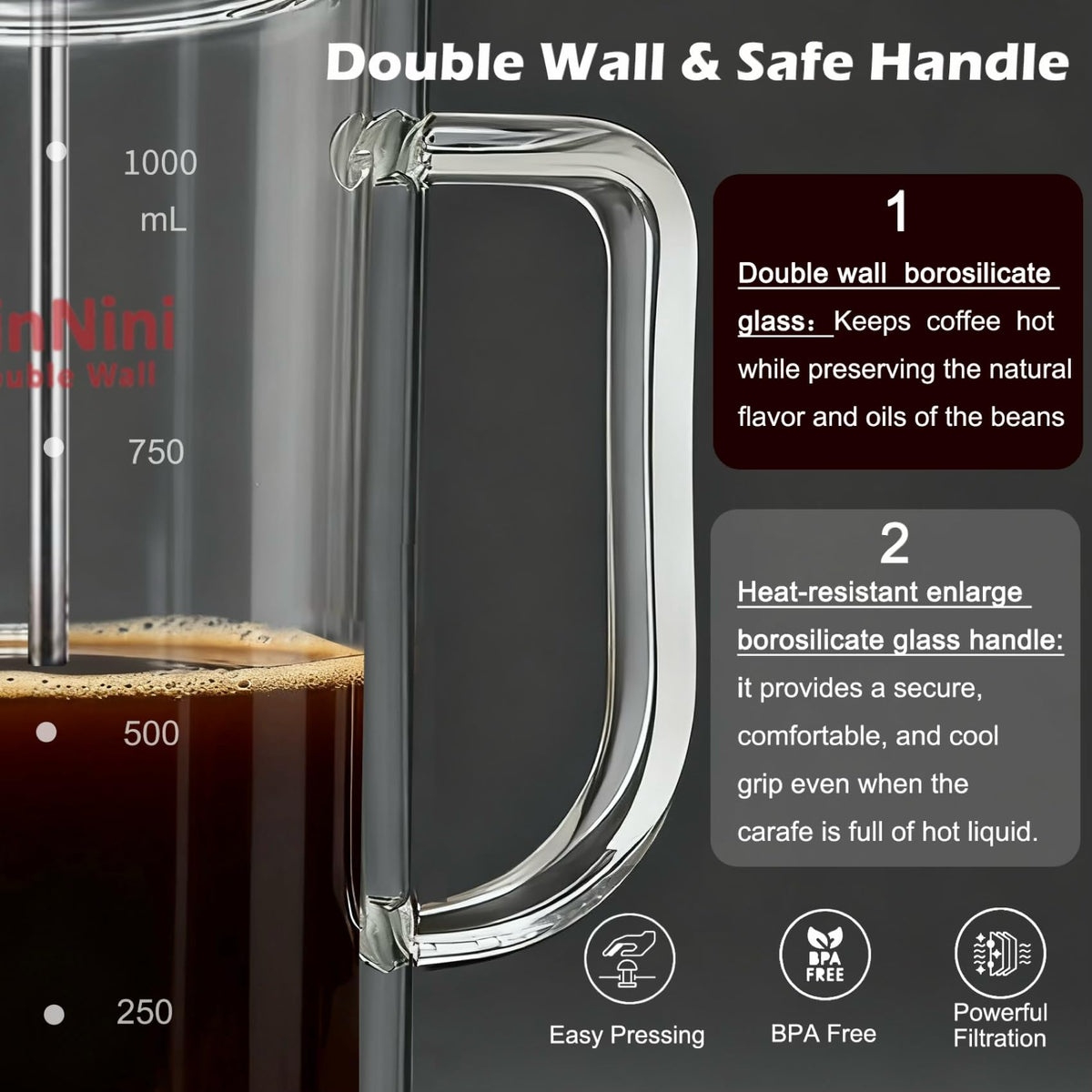 34oz Double-Wall Glass French Press T4012