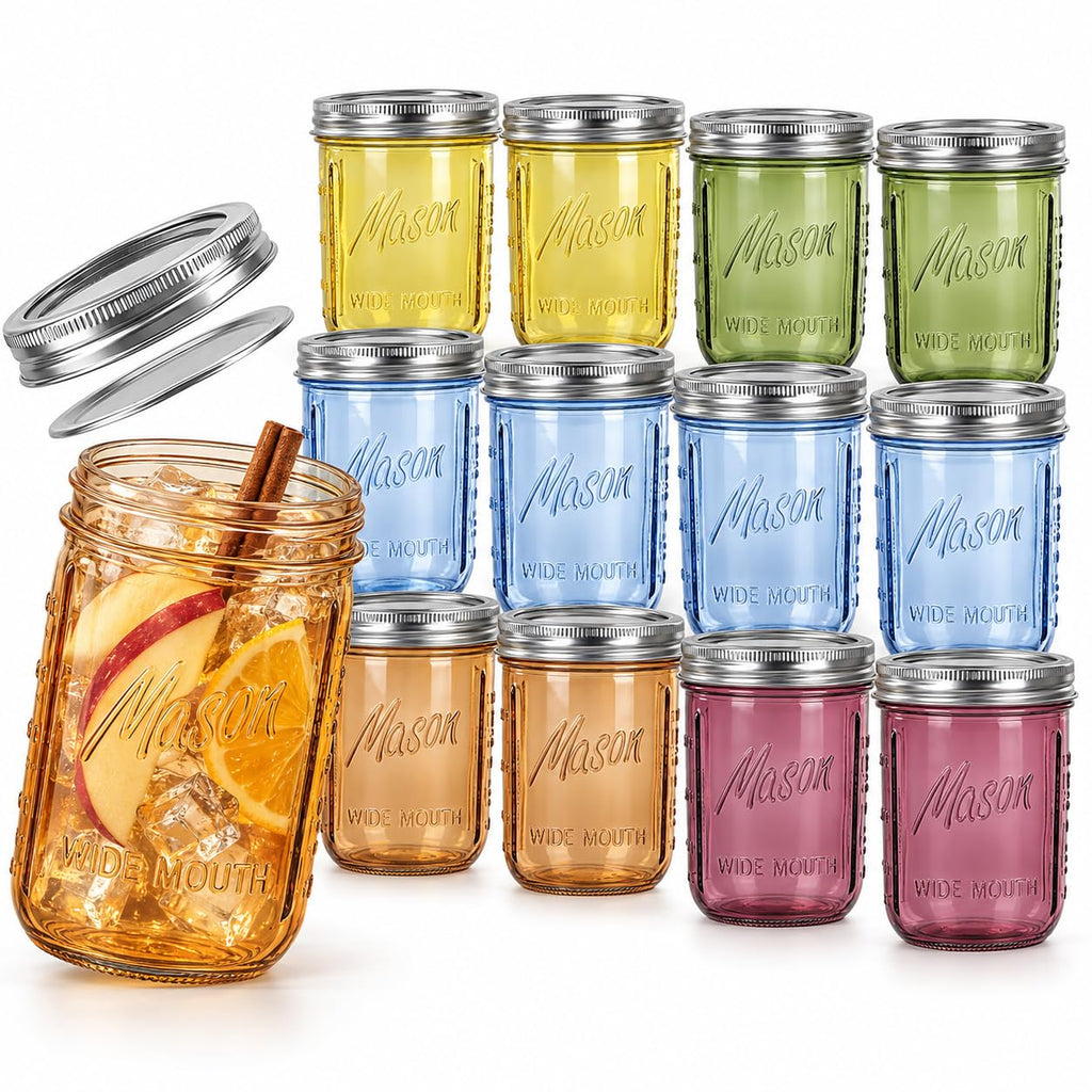 12 Pack 16 oz Wide Mouth Mason Jars with Lids W415