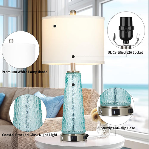 26" Glass Table Lamps with USB A+C Ports & Outlet C477731