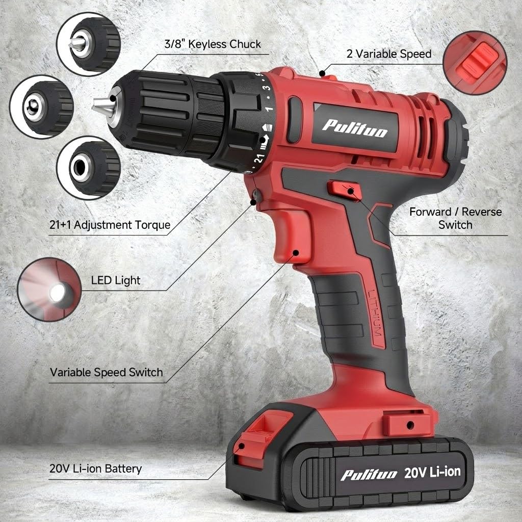 Cordless Drill Set 20V with Battery And Charger 59pcs Bits Kit A79729