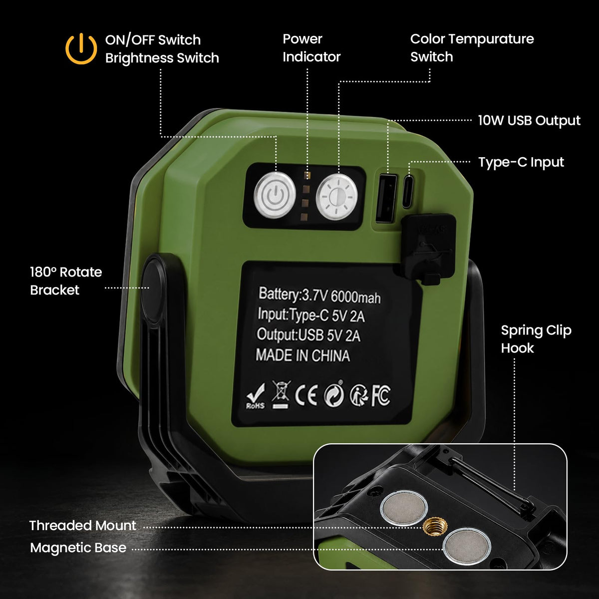 2-Pack 6000mAh Magnetic LED Work Light F1475