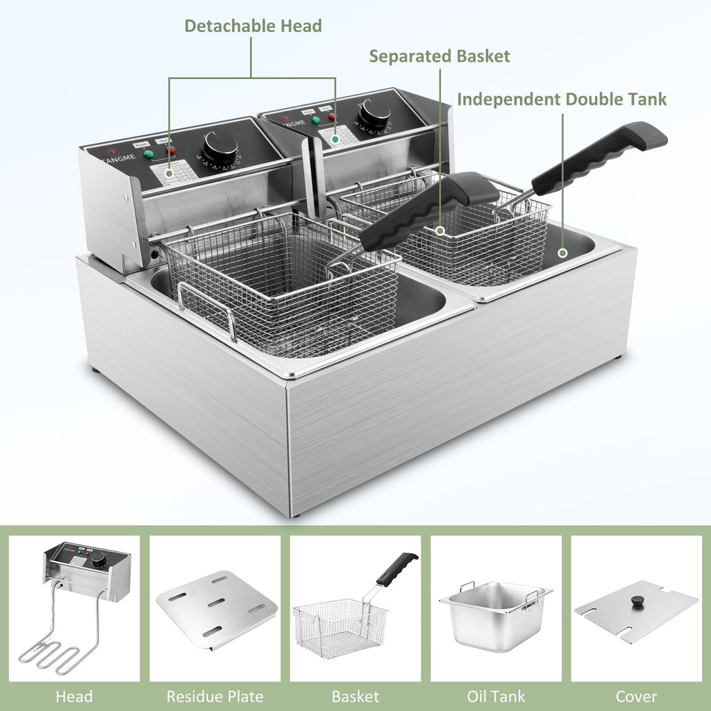 Commercial 3400W Electric Deep Fryer with 2x6.35QT Baskets Y677397