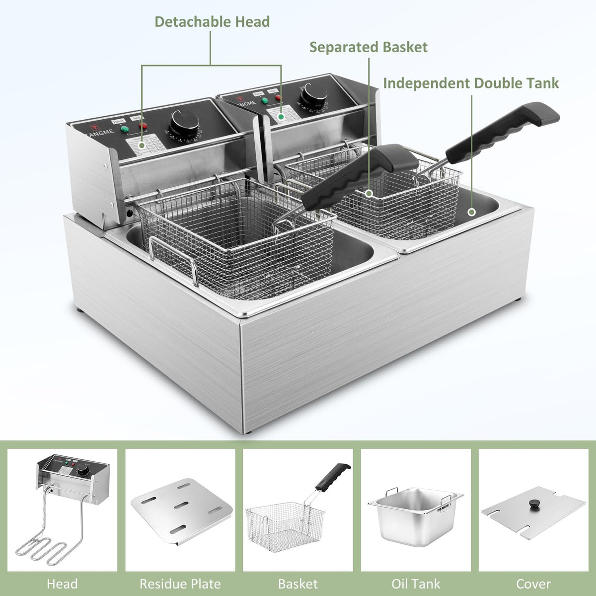 Commercial 3400W Electric Deep Fryer with 2x6.35QT Baskets Y677397