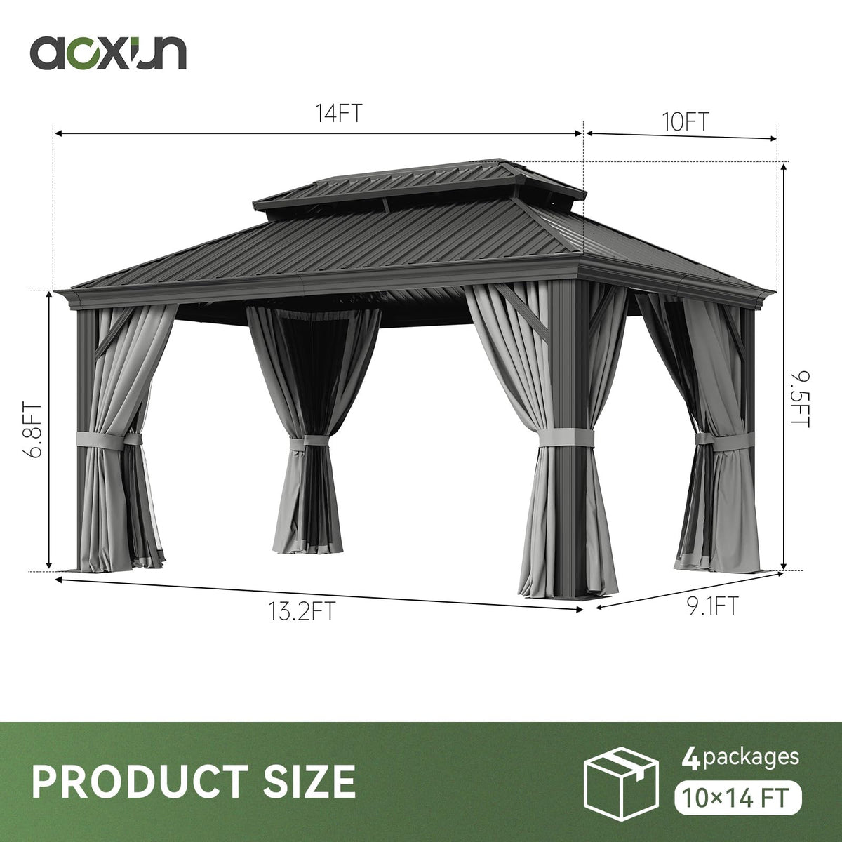 10x14 FT Hardtop Gazebo with Galvanized Steel Double Roof and Aluminum Frame Y501107