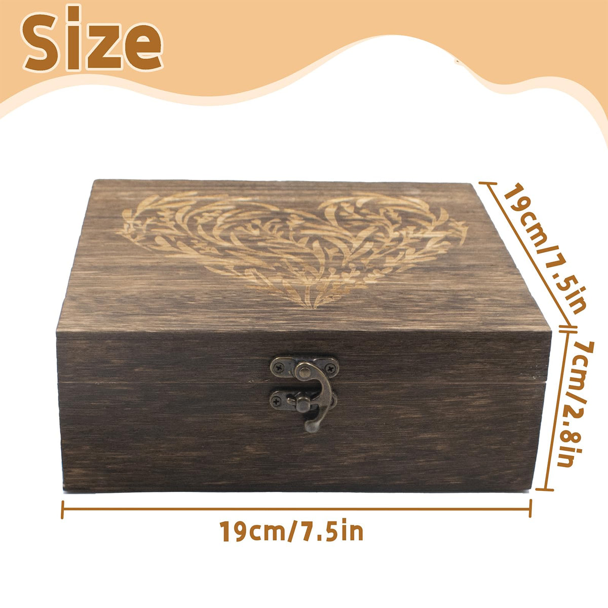 Wooden Hinged Lid Keepsake Boxes 7.5 x 7.5 x 2.8 Inch E432