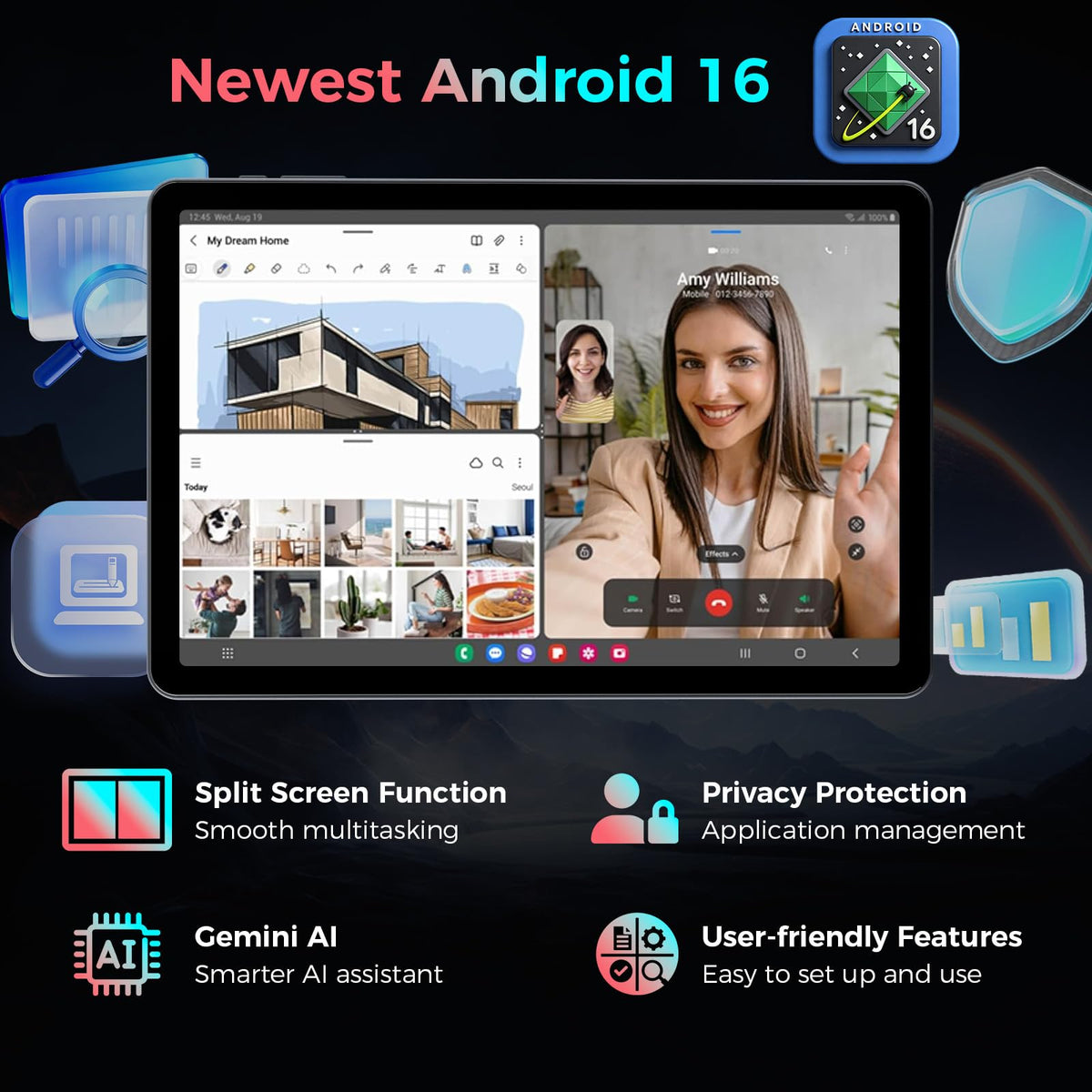 10 inch Android 16 Tablet with Black Case G345