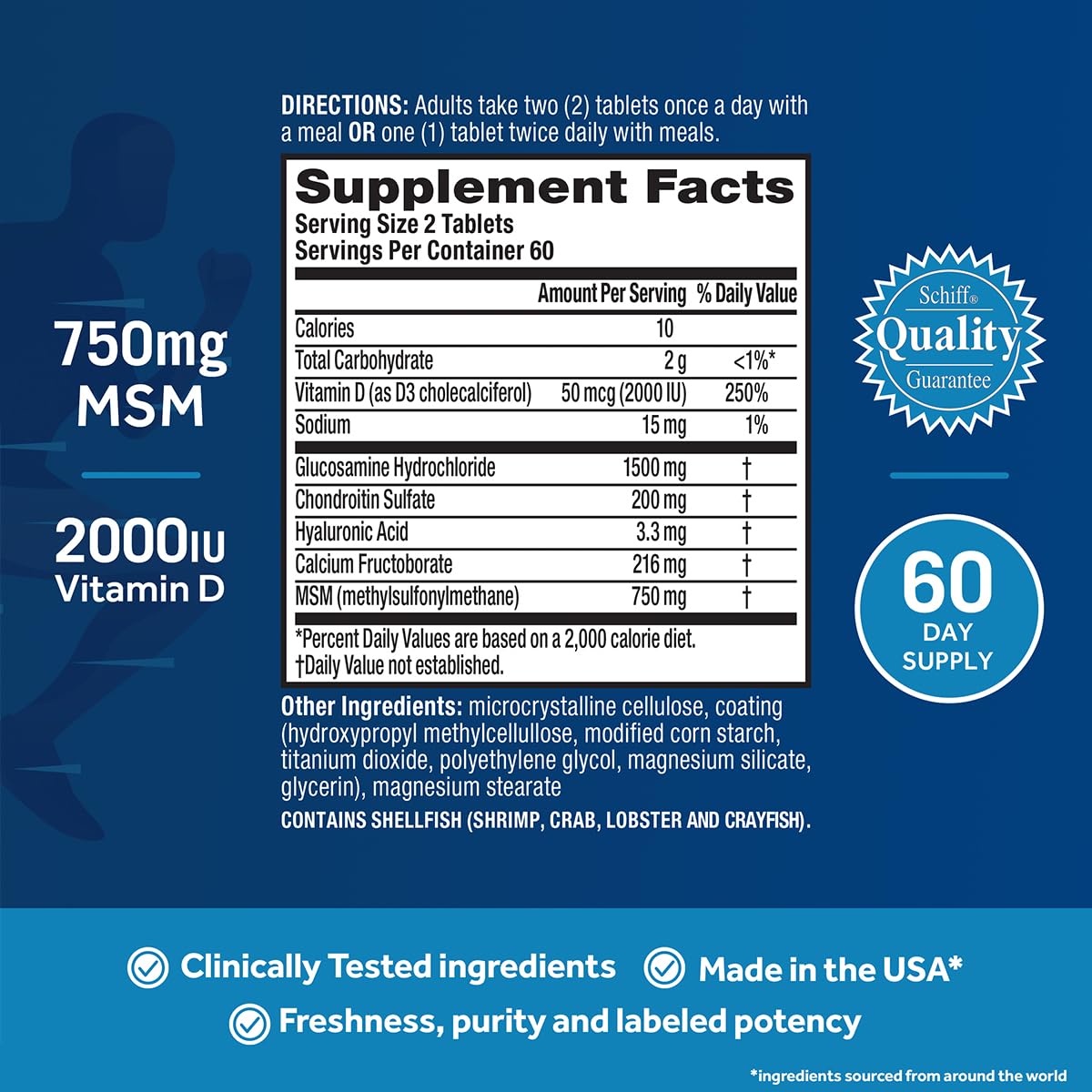 Glucosamine Chondroitin MSM Vitamin D3 Joint Support Supplement 120 Tablets 2 Pack G2168