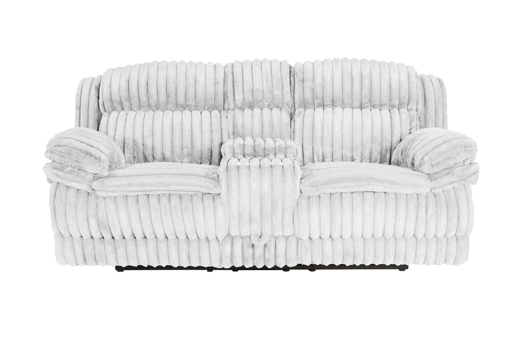 Light Gray Corduroy Reclining Loveseat with Console and Drawer Storage B187