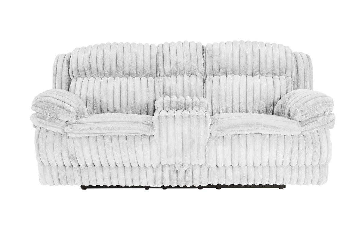 Light Gray Corduroy Reclining Loveseat with Console and Drawer Storage B187