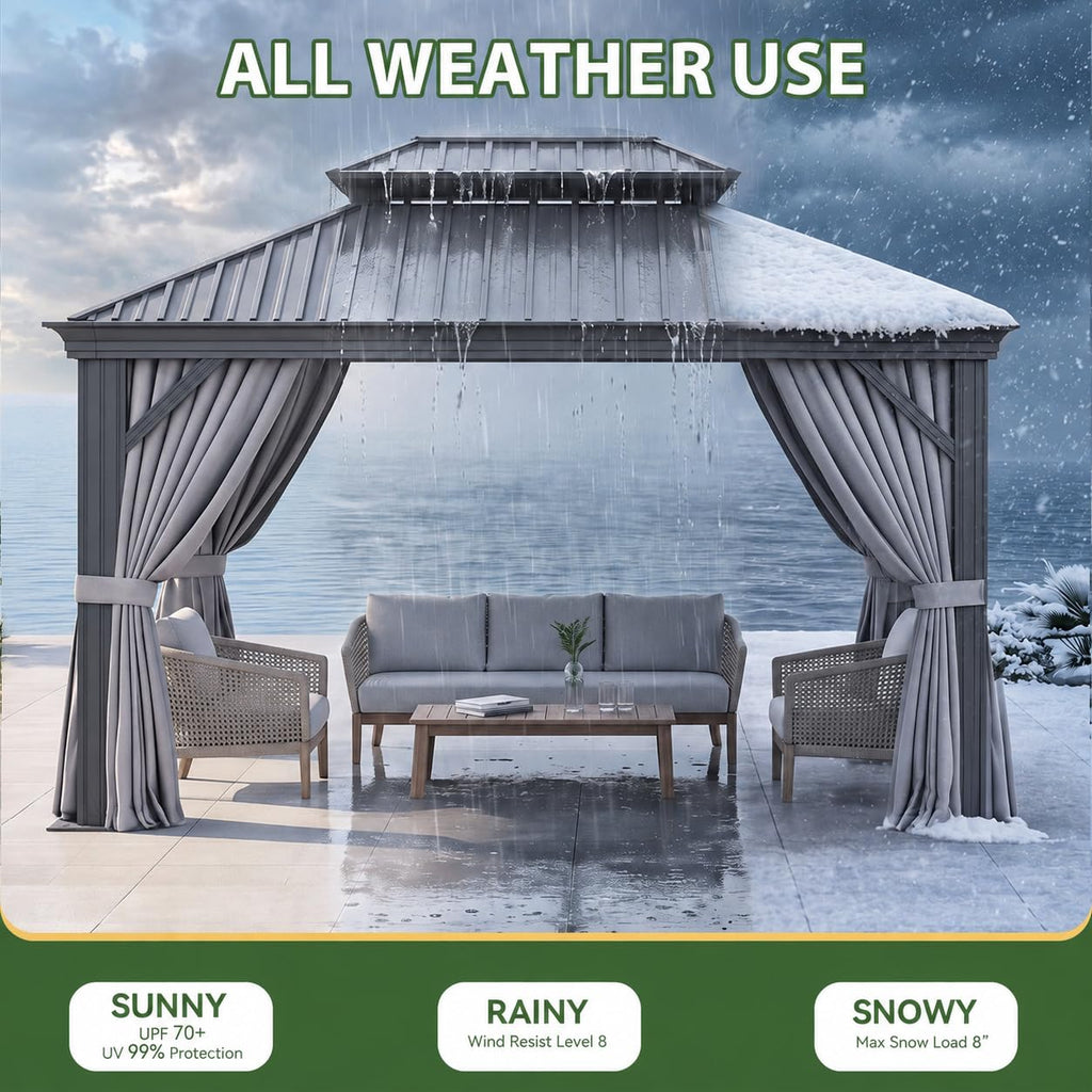 10x14 FT Hardtop Gazebo with Galvanized Steel Double Roof and Aluminum Frame Y501107