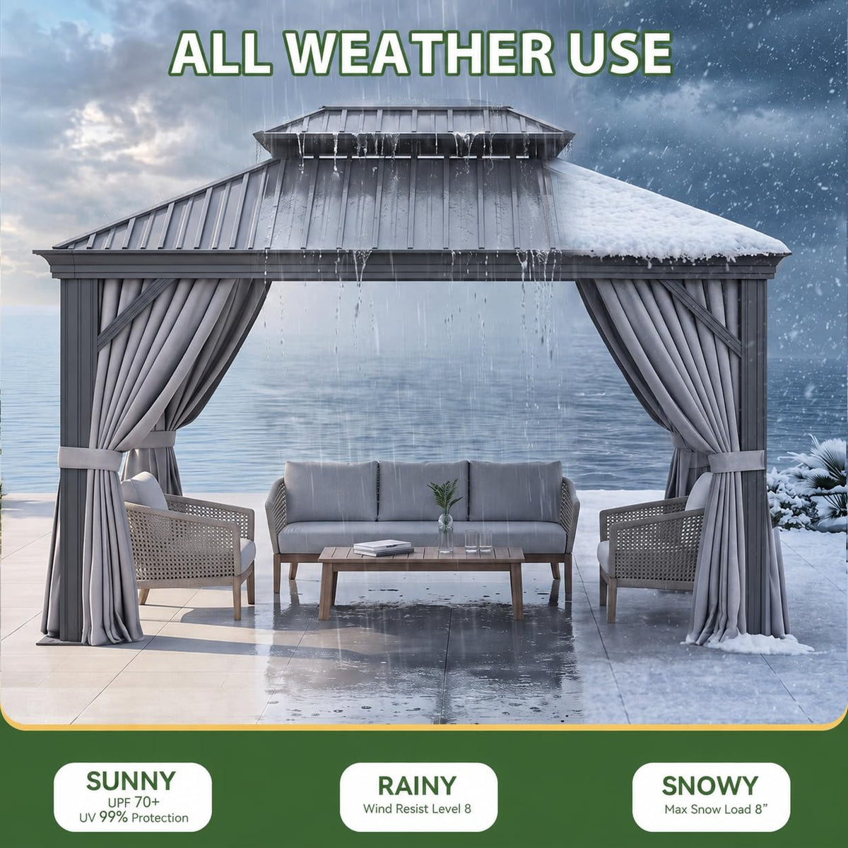 10x14 FT Hardtop Gazebo with Galvanized Steel Double Roof and Aluminum Frame Y501107