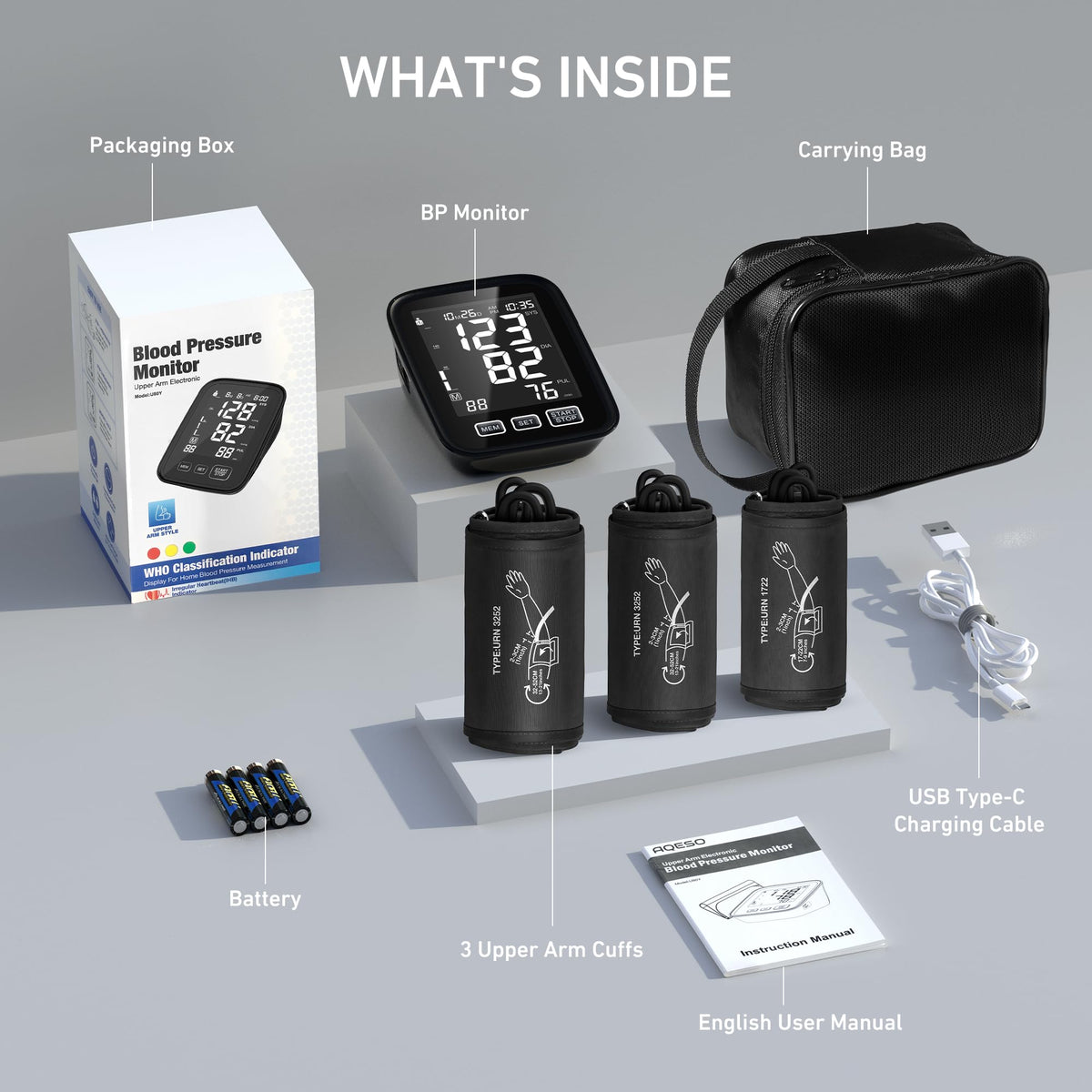 Blood Pressure Machine with 3 Size Cuffs and Backlit Display I54196