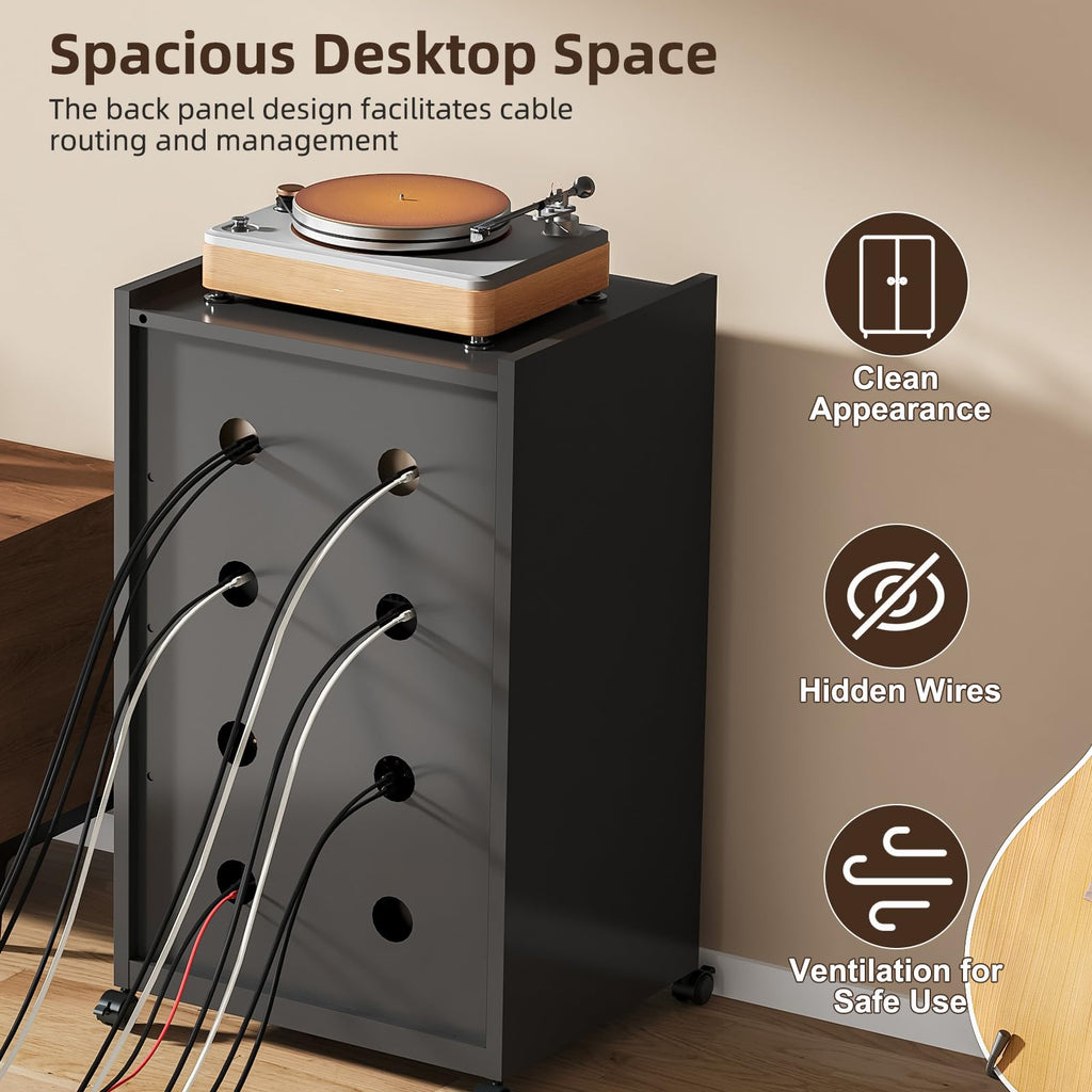 Black Media Cabinet with Glass Door U95518