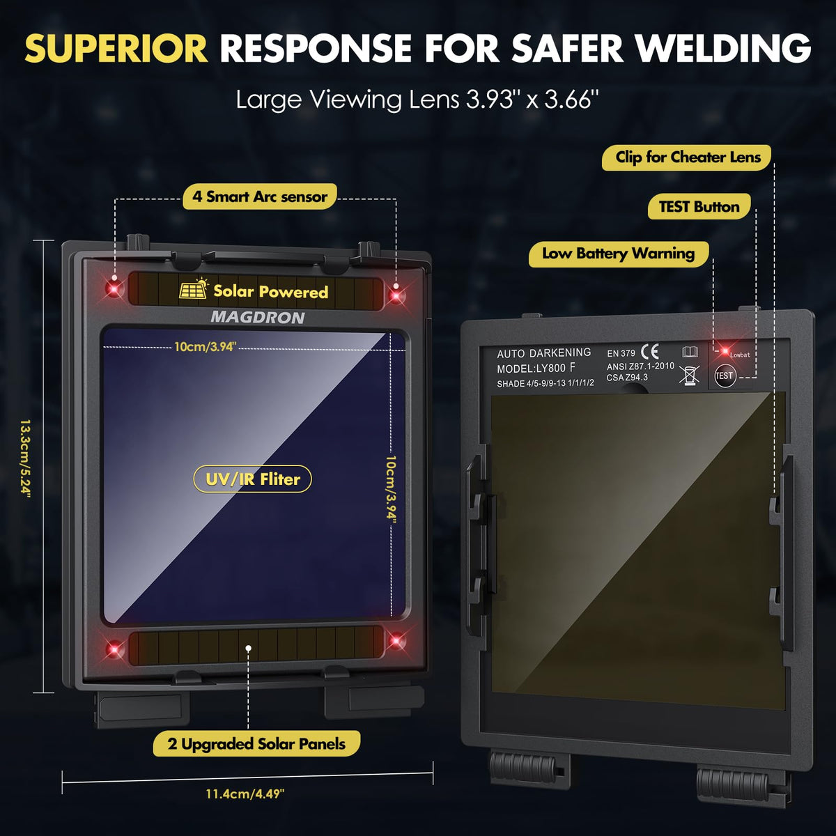 Auto Darkening Welding Helmet Large View True Color 4 Arc Sensor Solar/Battery Powered Z57956