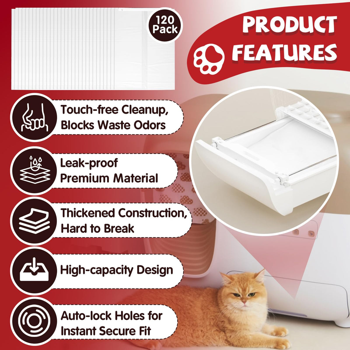 120 Pcs Self-Sealing Drawer Cat Litter Bags J411844