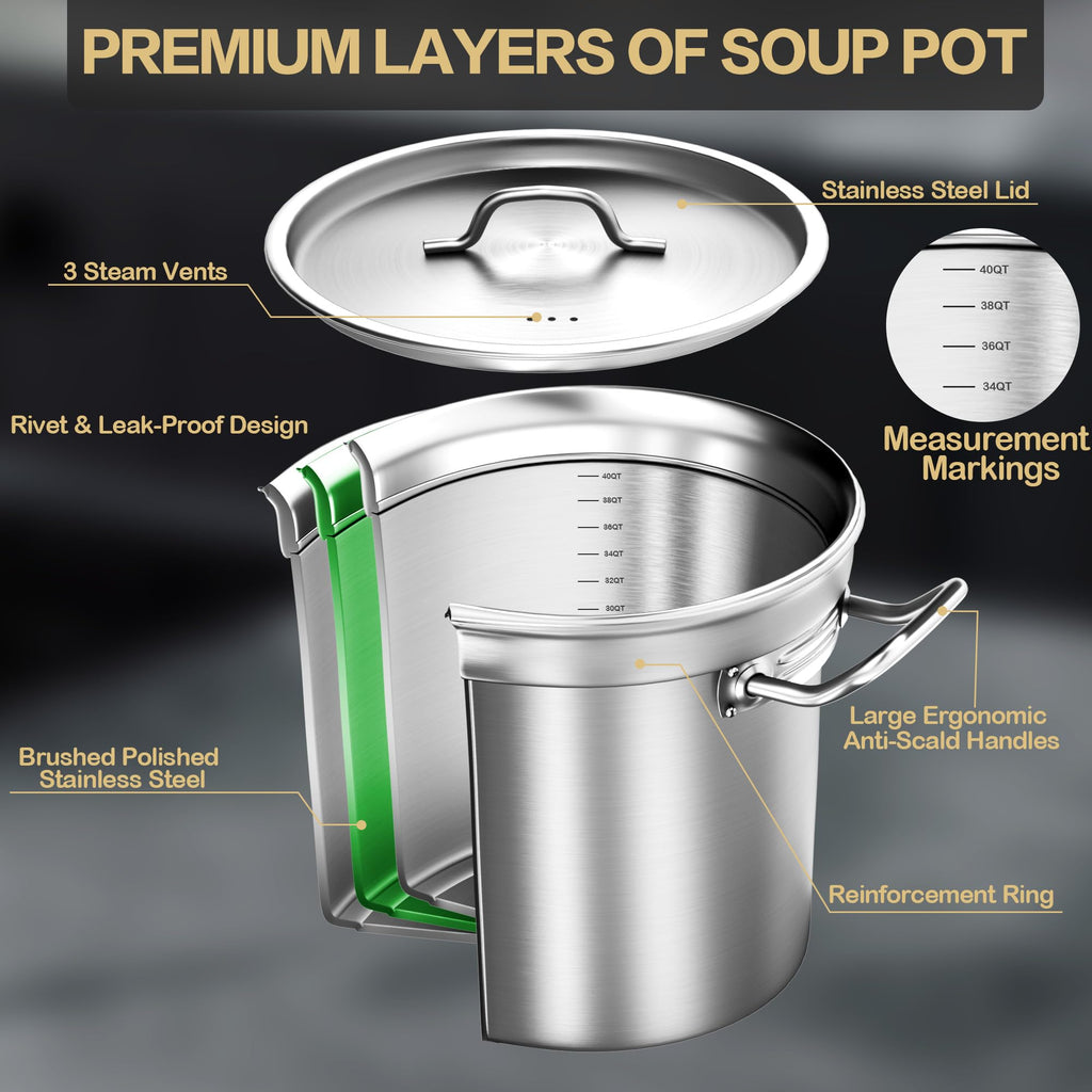 40QT Stainless Steel Stockpot with Lid N114123