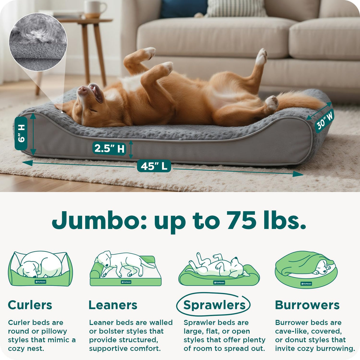 XL Plush Suede Orthopedic Dog Bed T55960