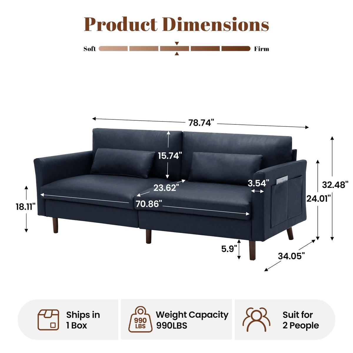 Faux Leather 3-Seater with Side Pocket N6681