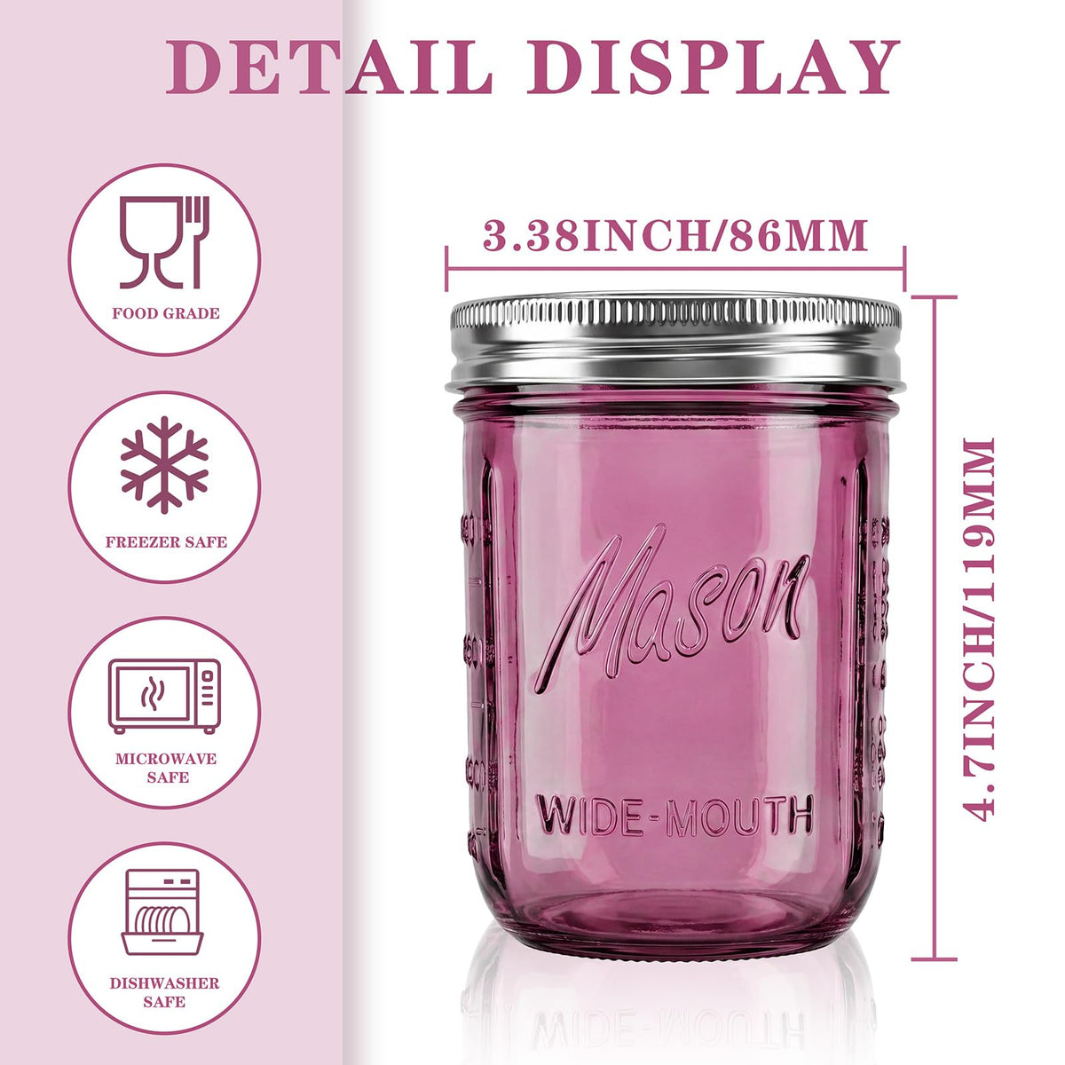 12 Pack 16 oz Wide Mouth Mason Jars with Lids W415