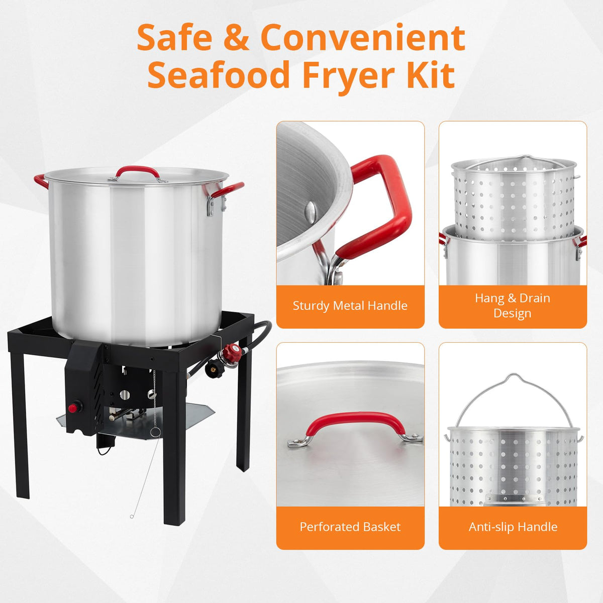 60QT Seafood Boil Pot with Strainer Basket and Propane Burner Stove U151