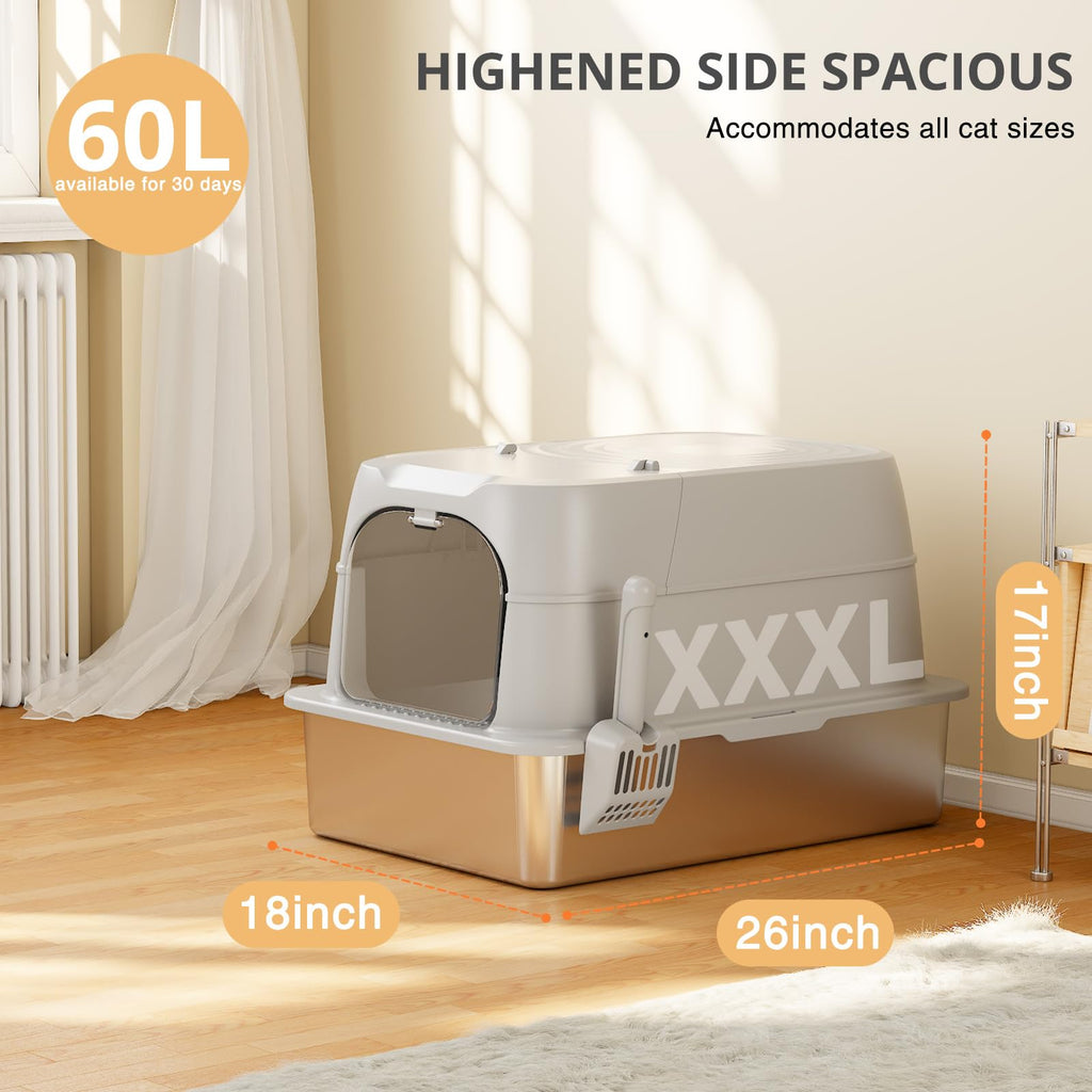 XXXL Stainless Steel Cat Litter Box with Lid J89021