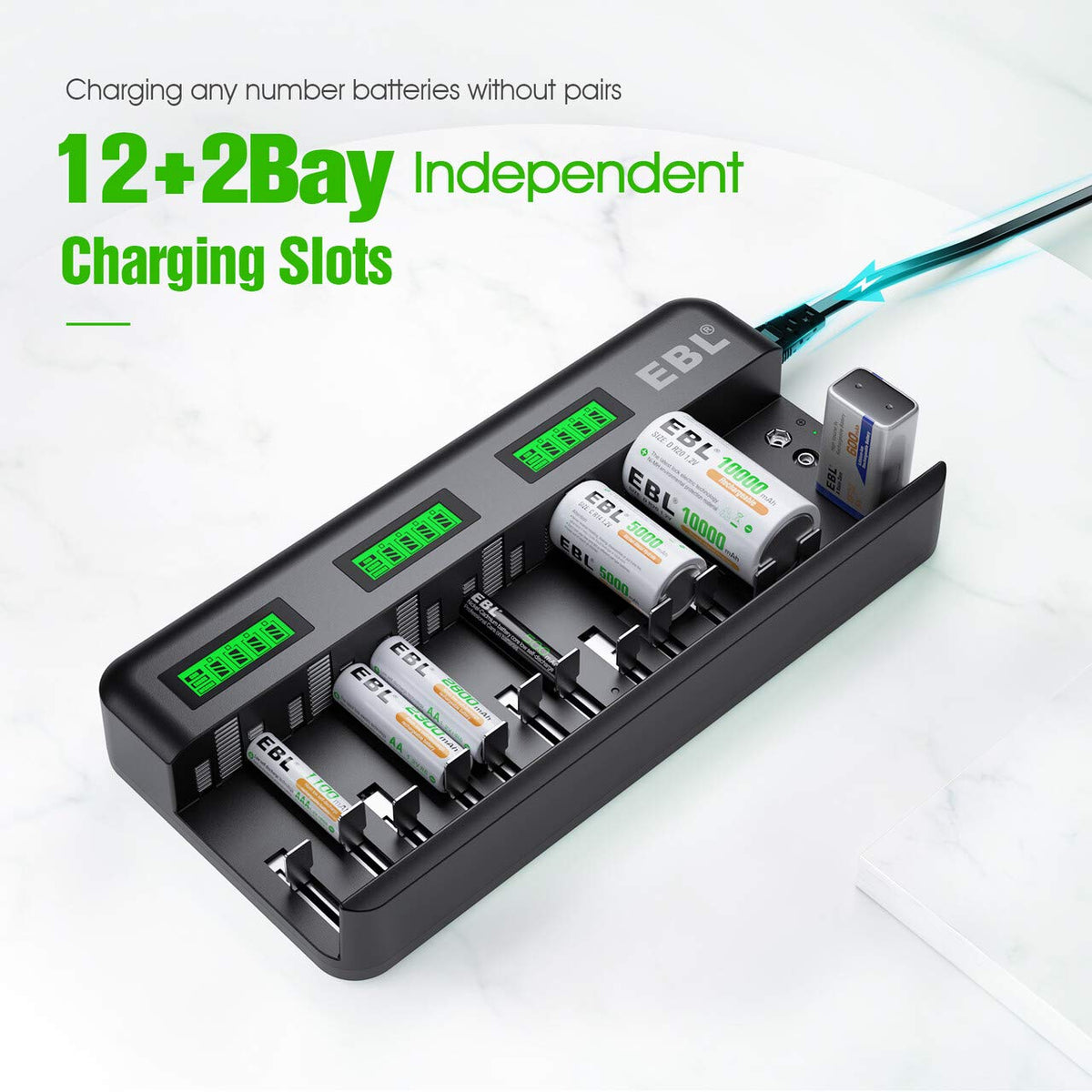 12+2 Bay Universal Rechargeable Battery Charger C9851