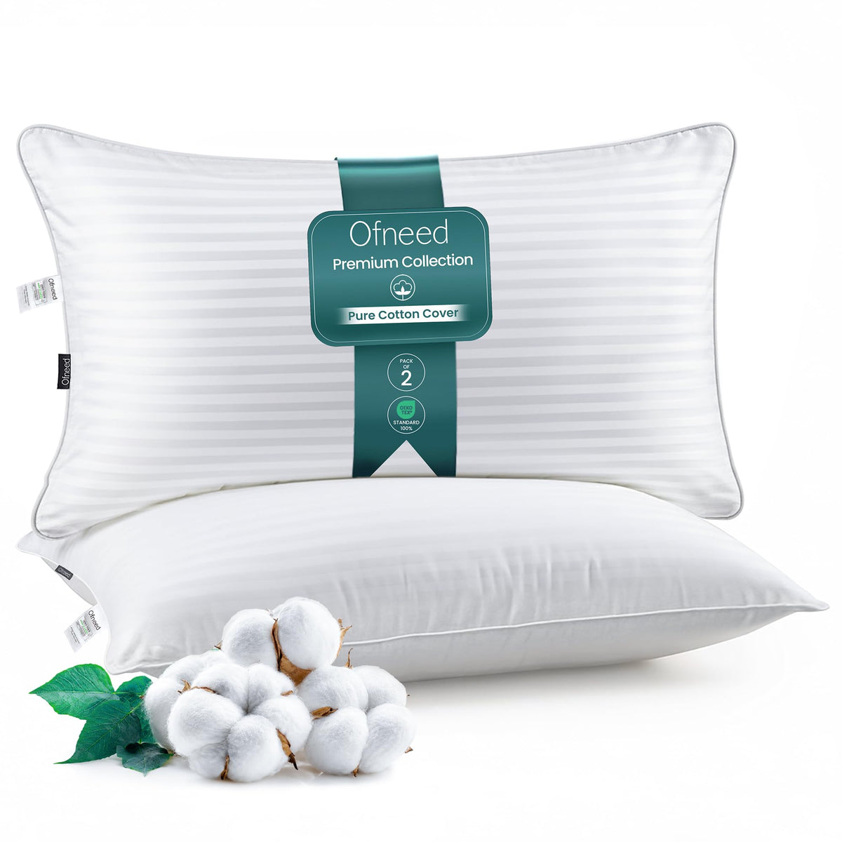 King Size Down Alternative Pillows Set of 2 Cotton Cover 20"x36" E193027