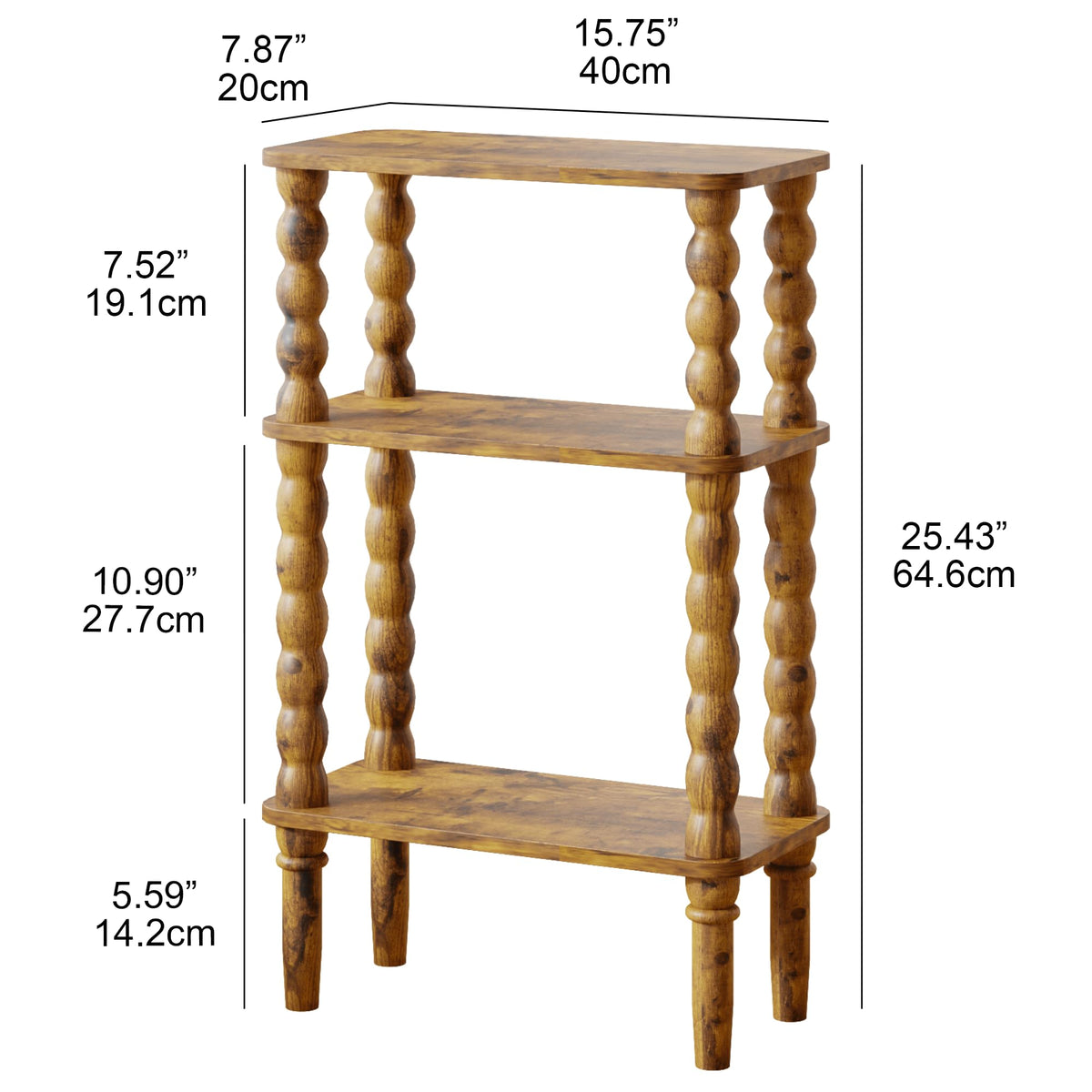 Side Table with Storage Shelf, 3-Tier Small Coffee Table I7054