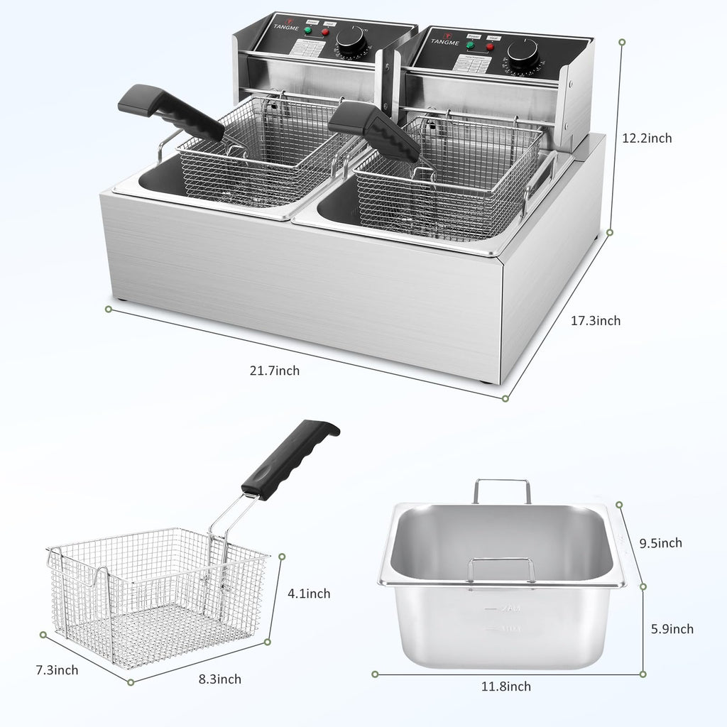 Commercial 3400W Electric Deep Fryer with 2x6.35QT Baskets Y677397