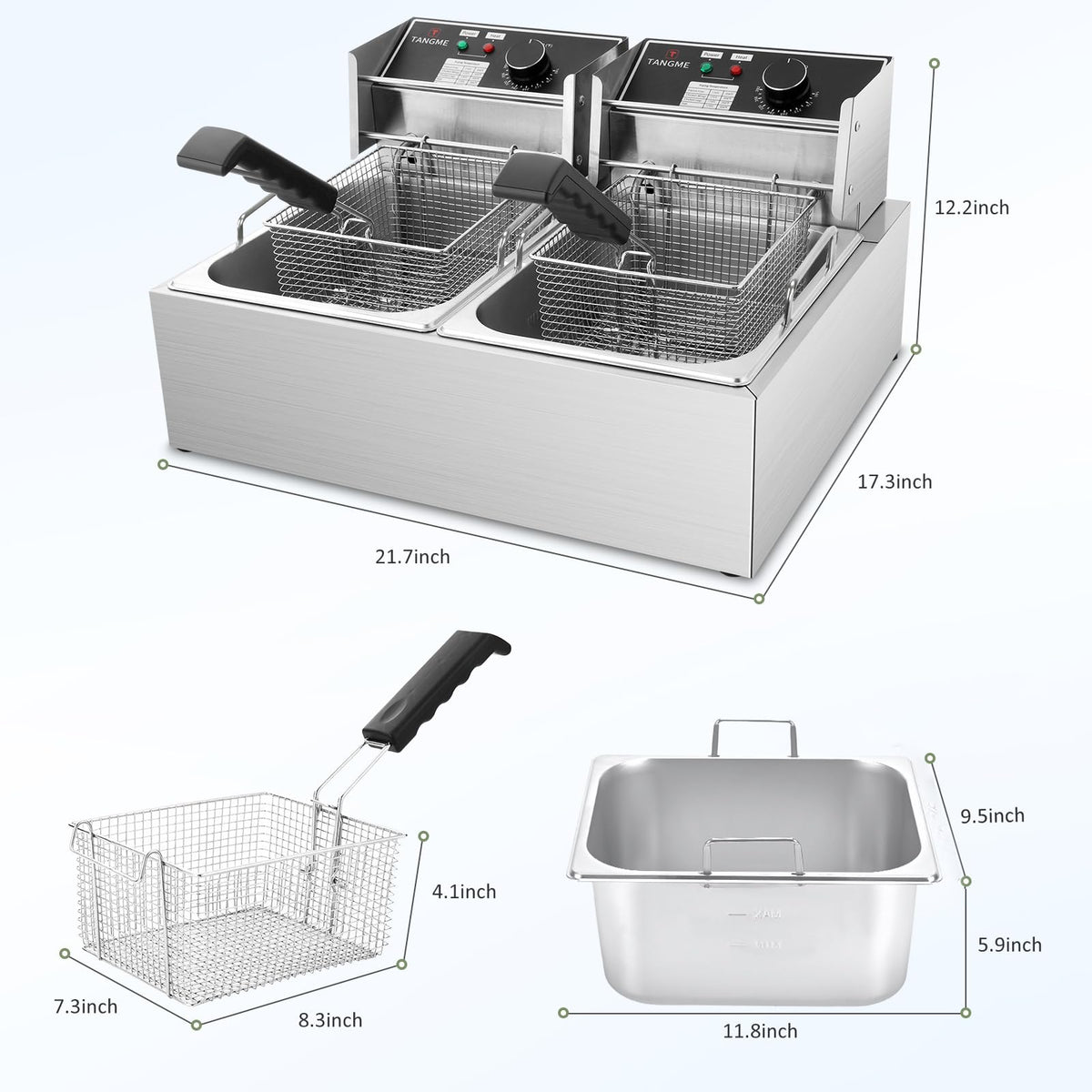 Commercial 3400W Electric Deep Fryer with 2x6.35QT Baskets Y677397