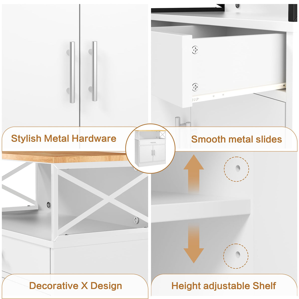 White Kitchen Buffet Cabinet with Adjustable Shelf N8392