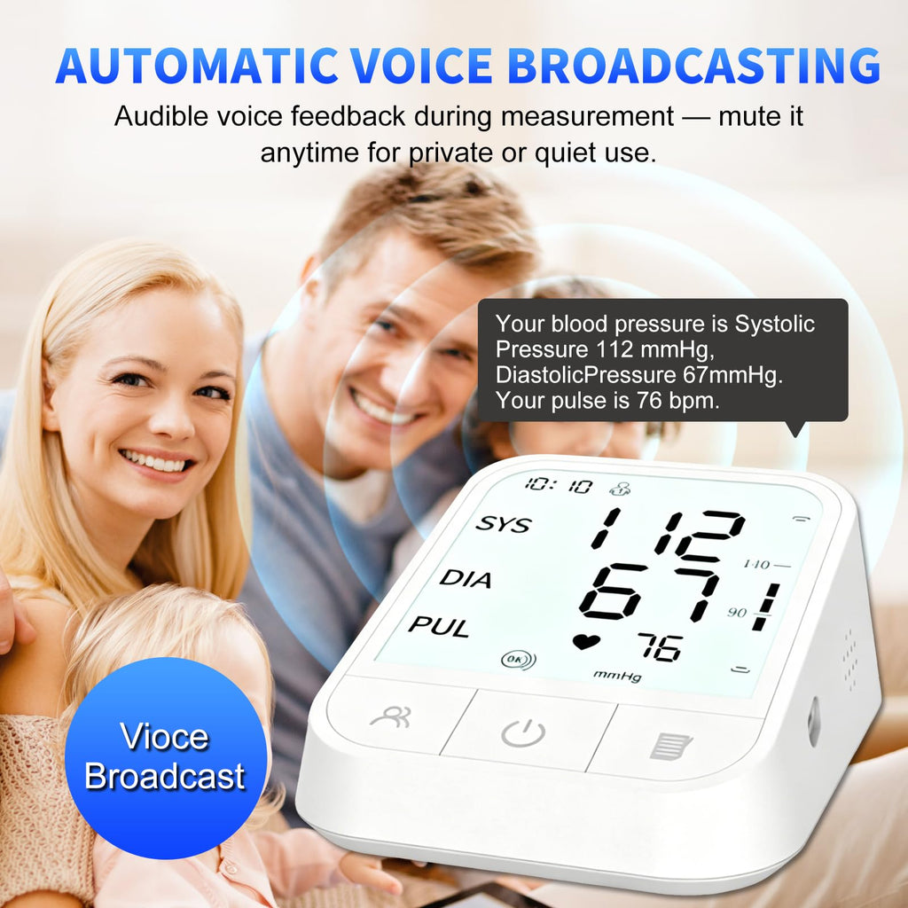 Upper Arm Blood Pressure Monitor, Automatic Digital with Voice Broadcast, Backlit LED Display, Adjustable Cuff V75607