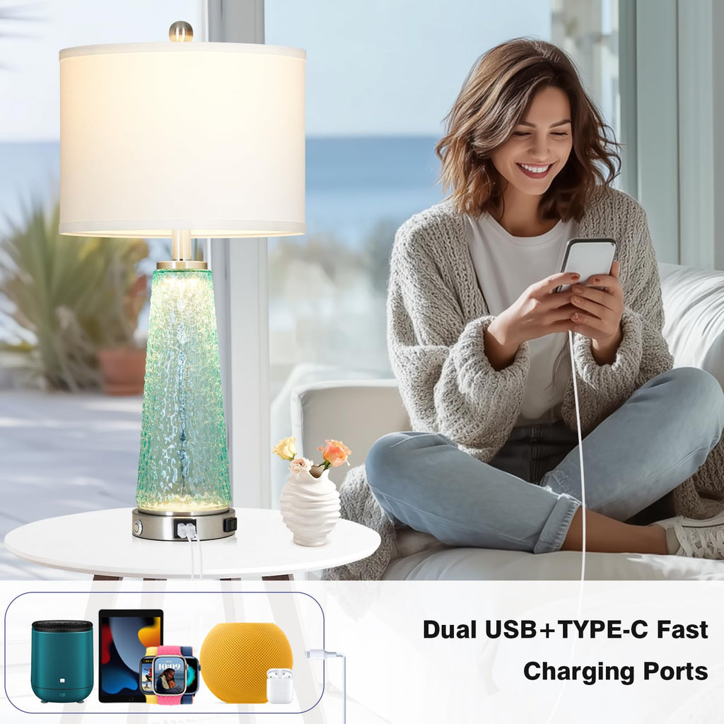 26" Glass Table Lamps with USB A+C Ports & Outlet C477731