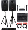 15" Powered PA Speakers 2-Pack with Mixer A5651