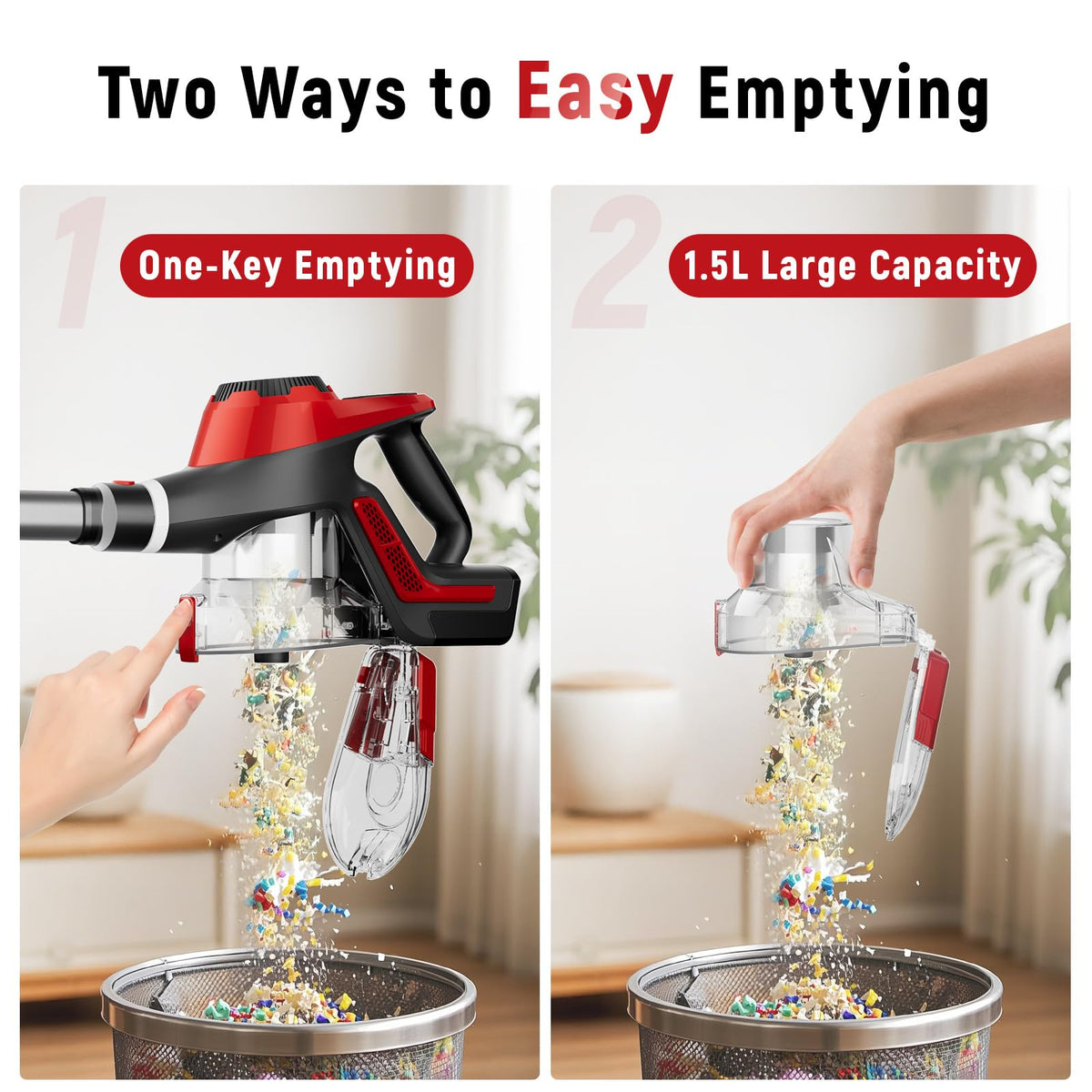 Cordless Stick Vacuum 45Kpa 1.5L Lightweight Handheld Vacuum F859