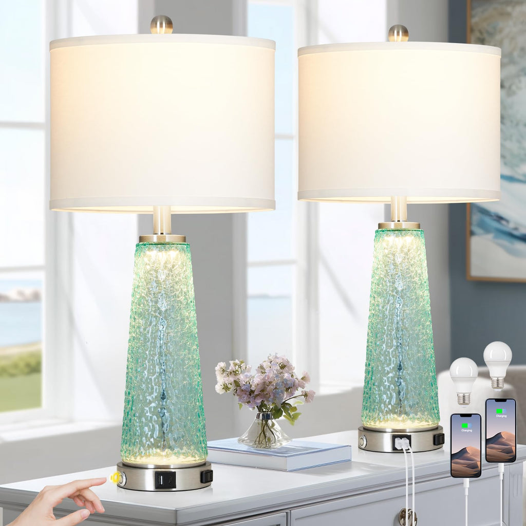 26" Glass Table Lamps with USB A+C Ports & Outlet C477731
