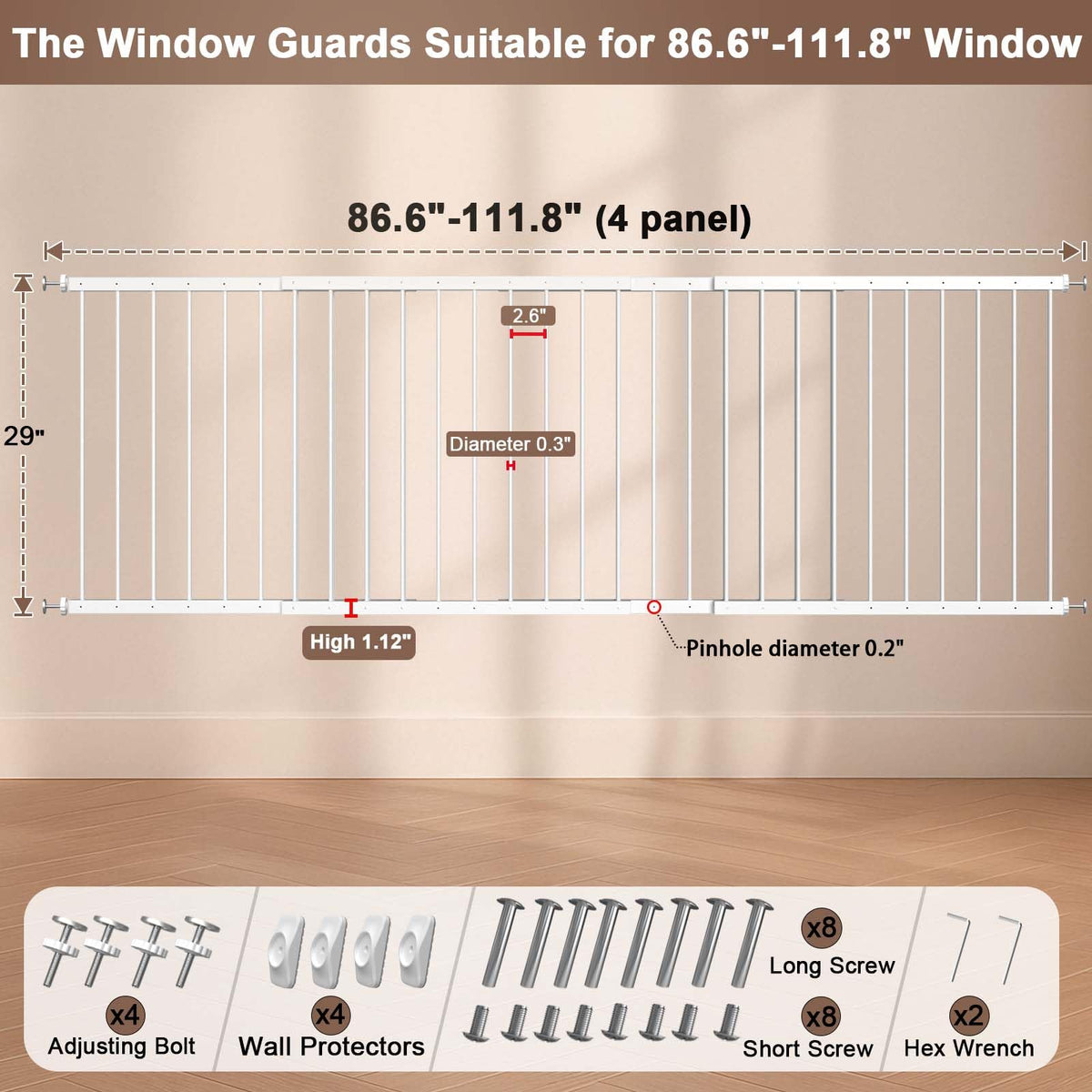 Adjustable White 4 Panel Window Guards P967