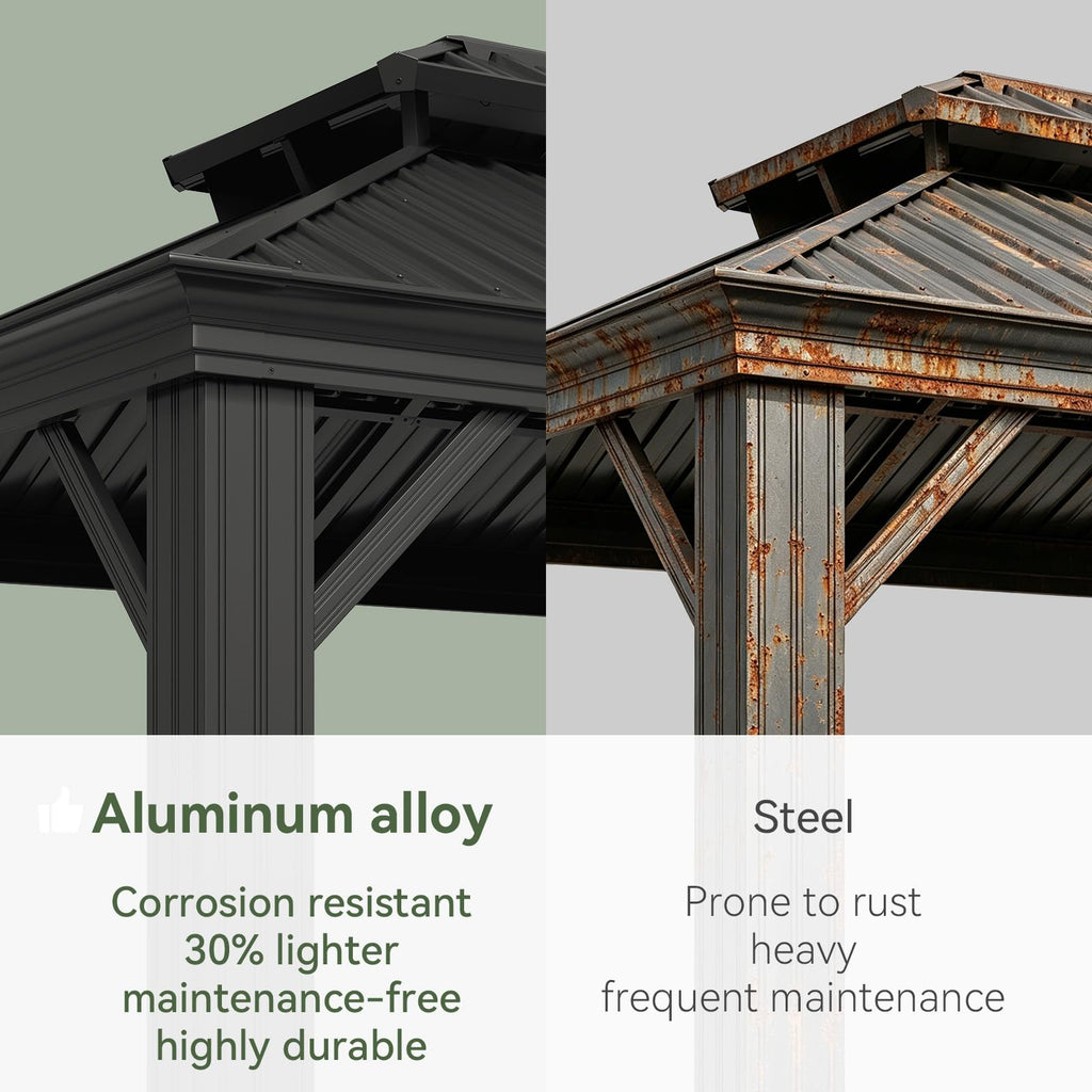 10x14 FT Hardtop Gazebo with Galvanized Steel Double Roof and Aluminum Frame Y501107