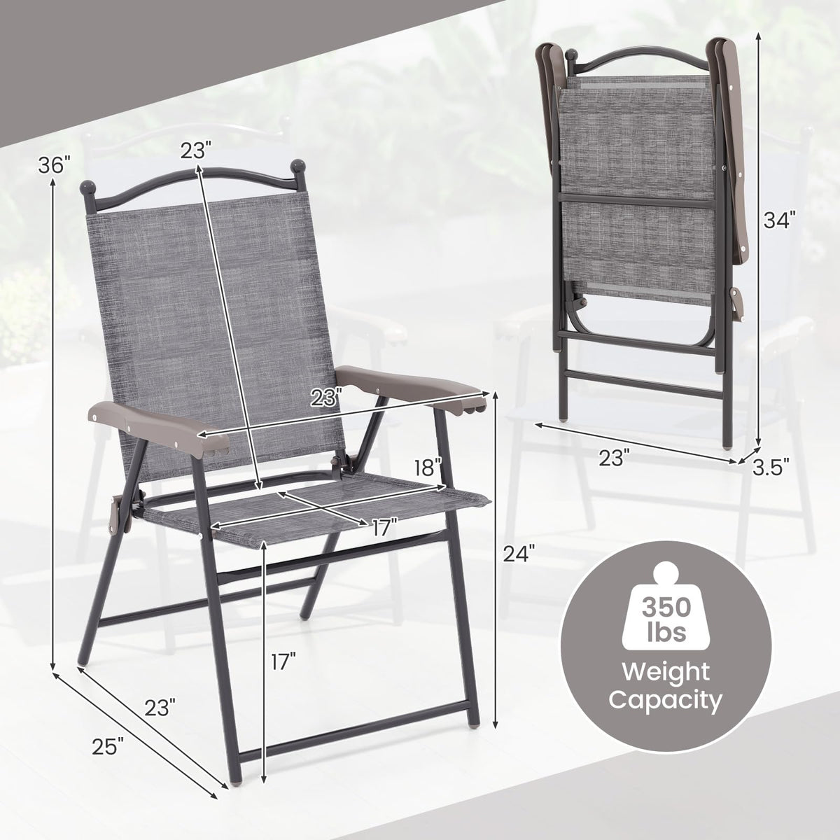 Set of 2 Grey Patio Folding Chairs L10869