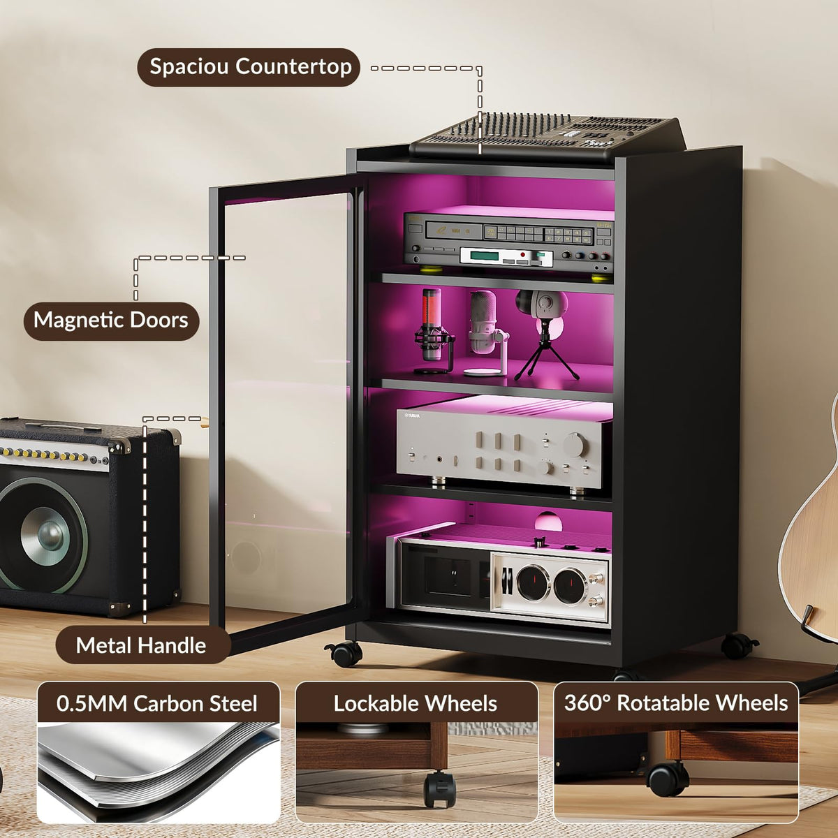 Black Media Cabinet with Glass Door U95518
