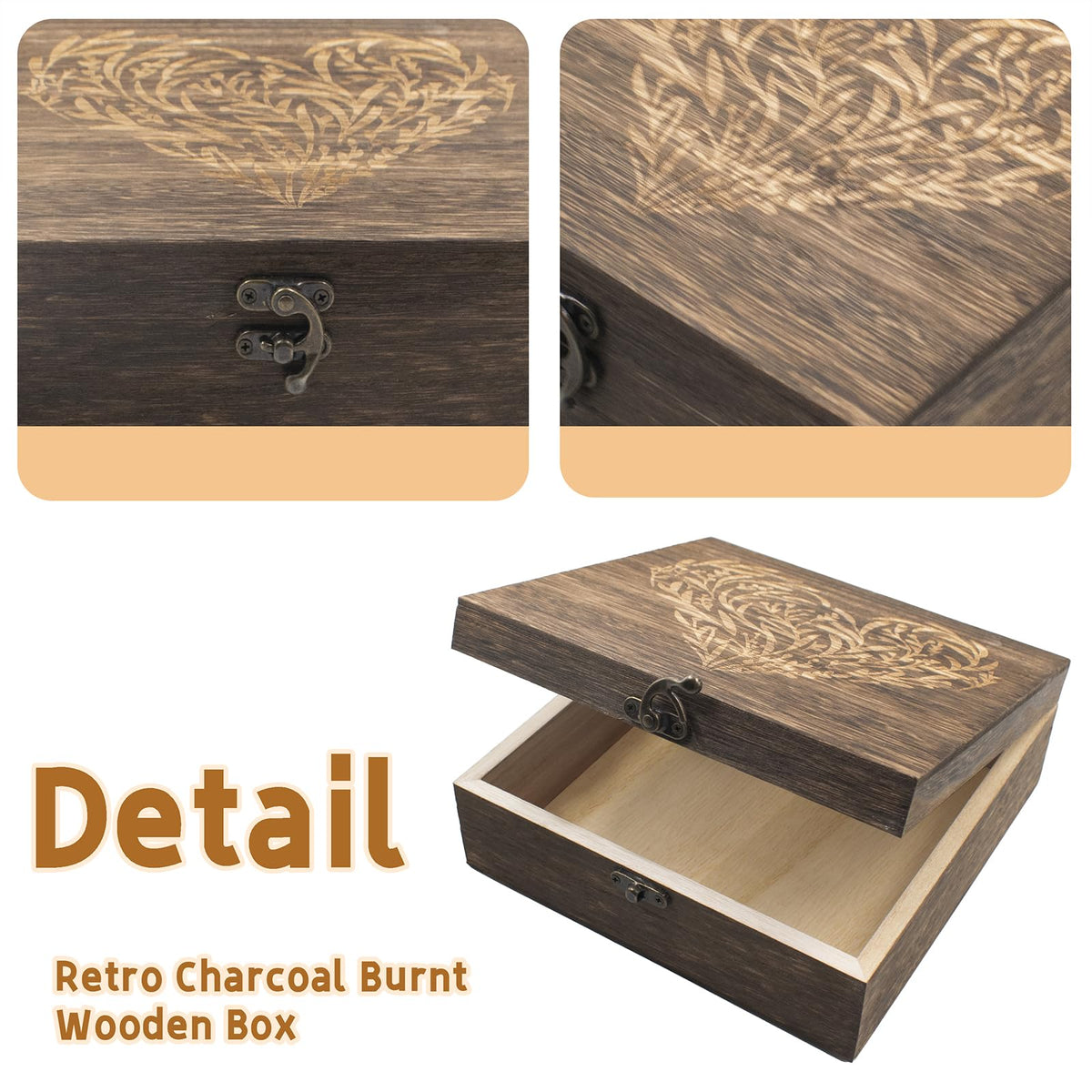 Wooden Hinged Lid Keepsake Boxes 7.5 x 7.5 x 2.8 Inch E432