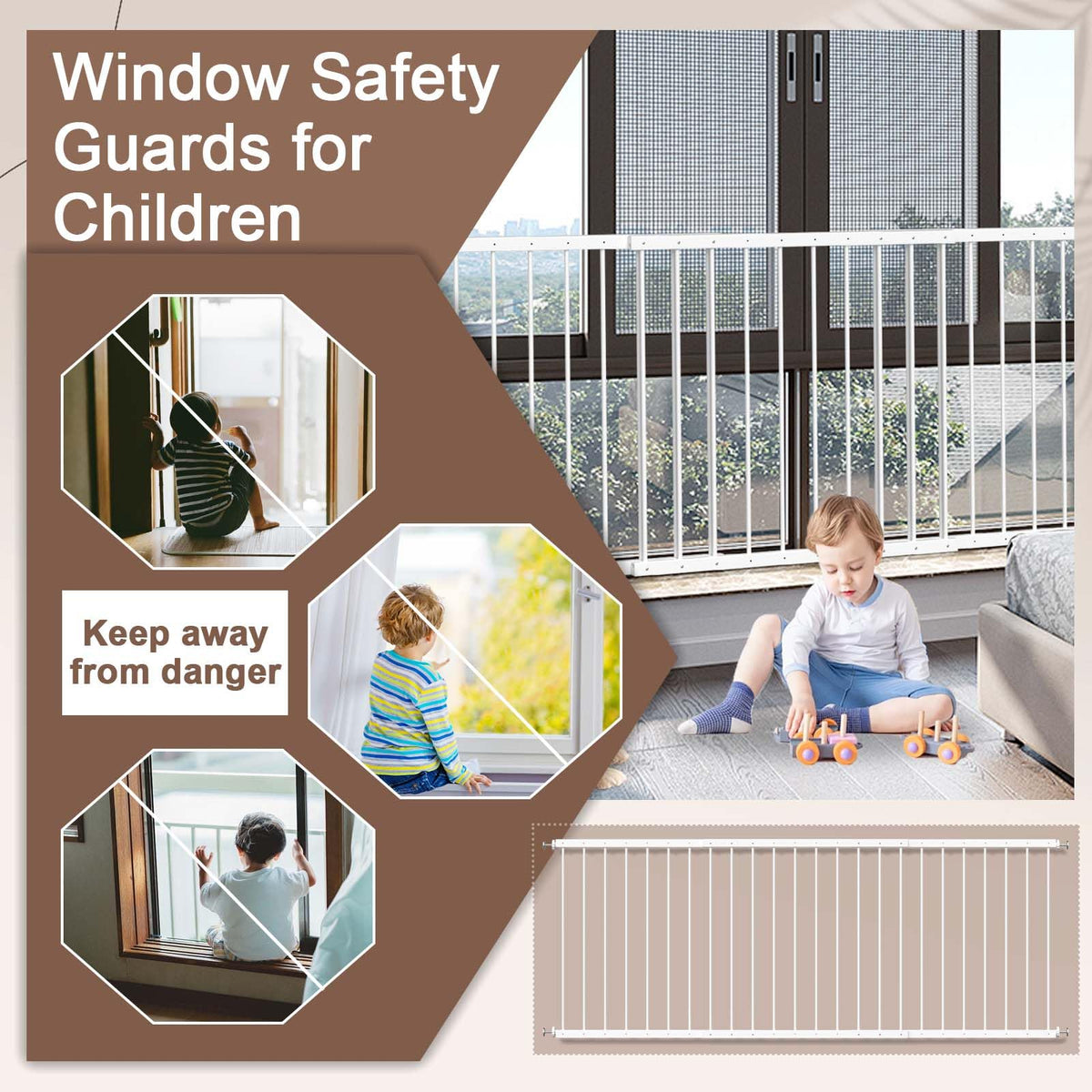 Adjustable White 4 Panel Window Guards P967