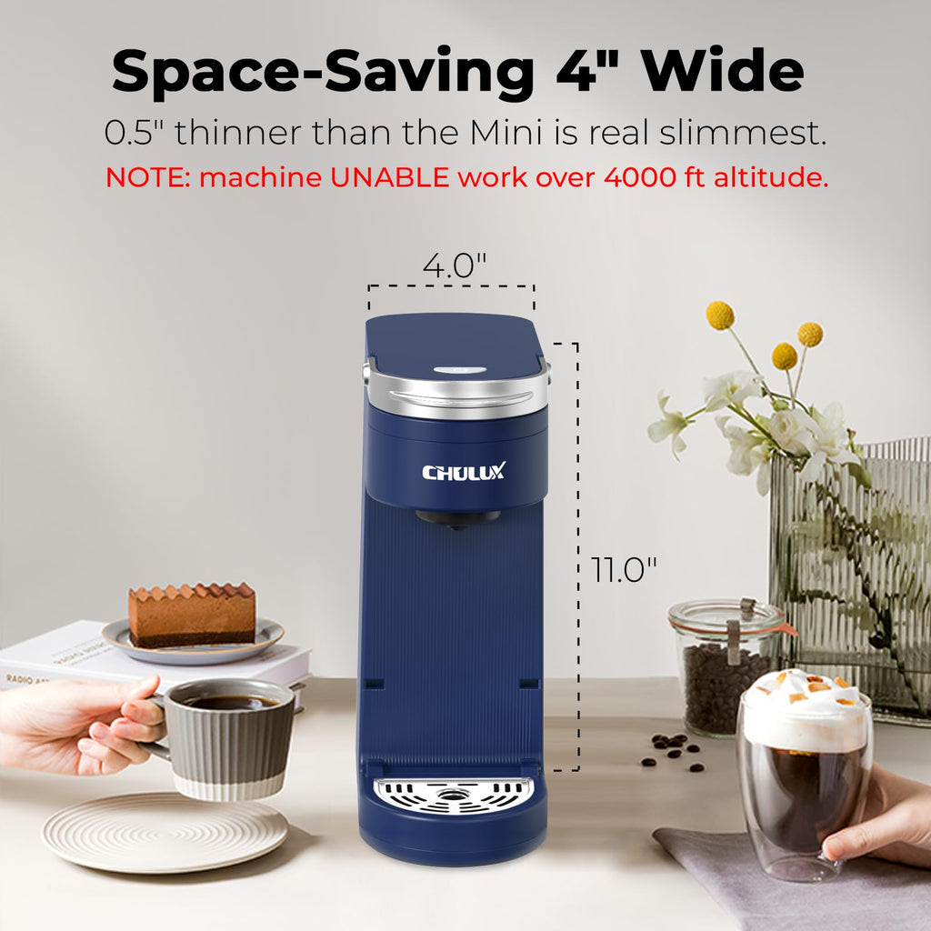 Slim Single Serve Coffee Maker with 6 to 12oz Brew Sizes, Navy Blue J432302
