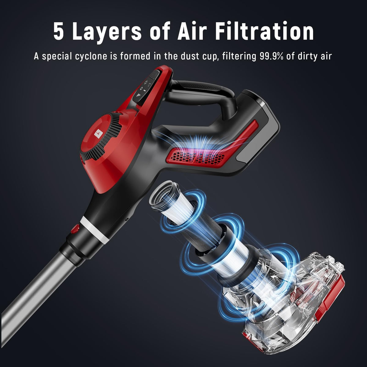 Cordless Stick Vacuum 45Kpa 1.5L Lightweight Handheld Vacuum F859