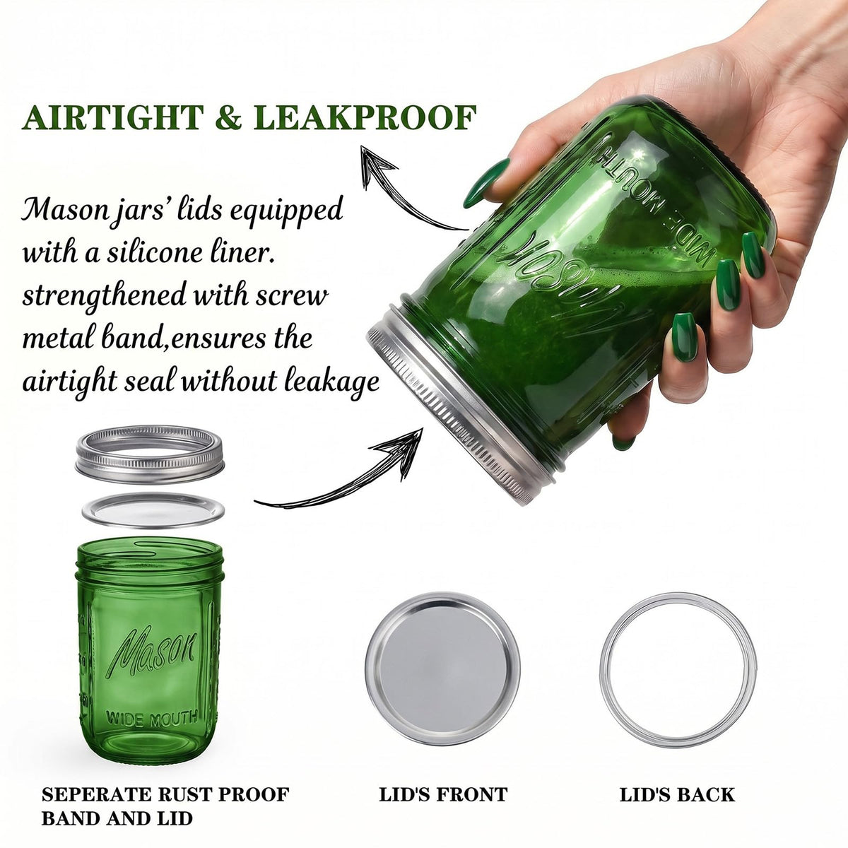 12 Pack 16 oz Wide Mouth Mason Jars with Lids W415